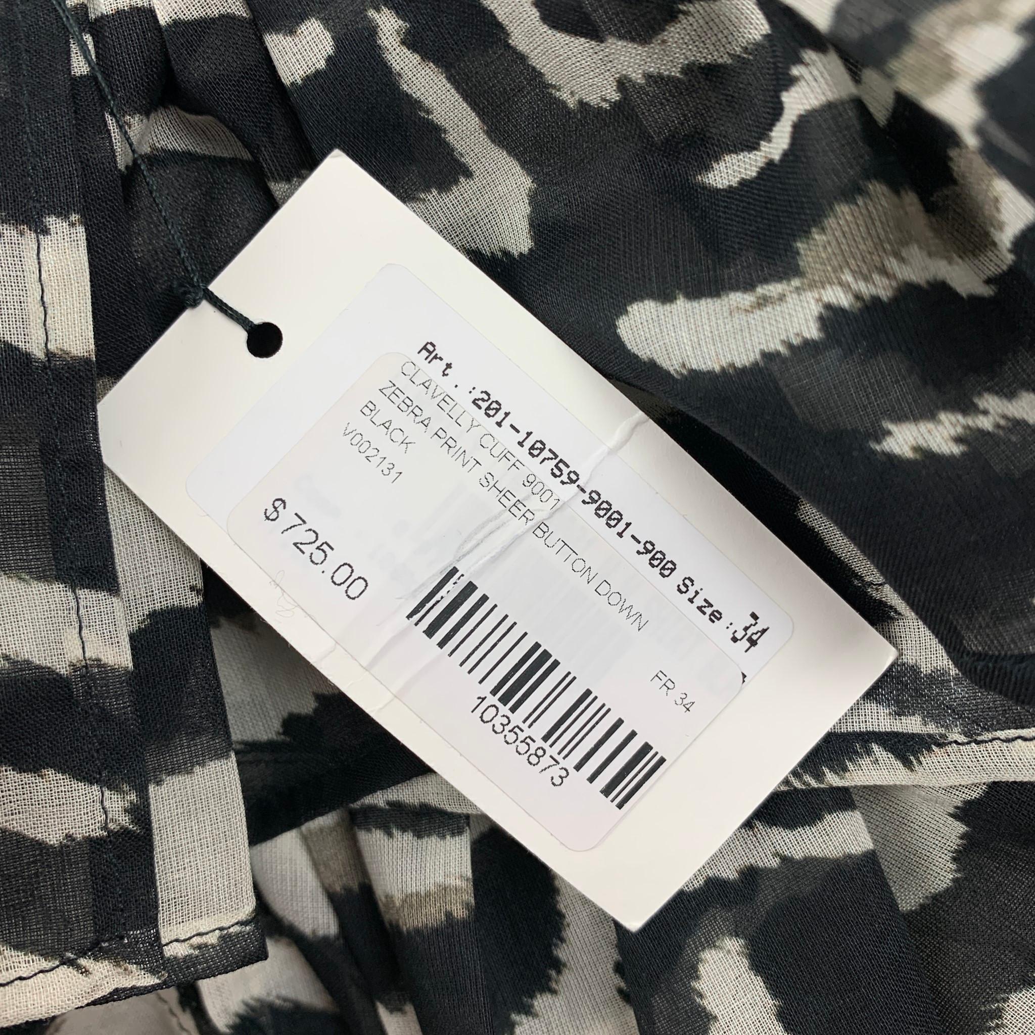 Women's DRIES VAN NOTEN Size 2 Black & White Cotton Zebra Clavelly Cuff Blouse
