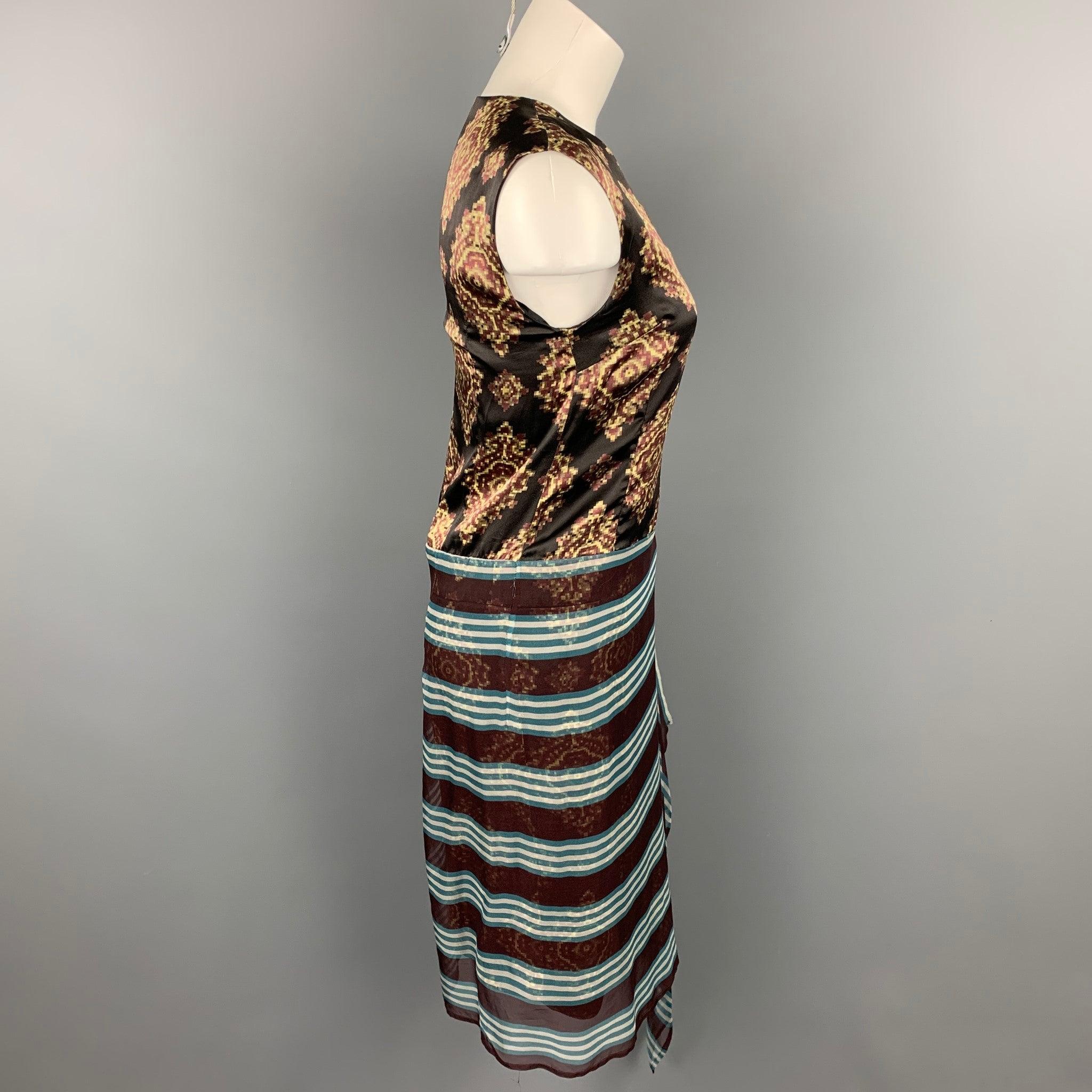 DRIES VAN NOTEN Size 2 Multi-Color Print Silk Sleeveless Shift Dress In Good Condition For Sale In San Francisco, CA
