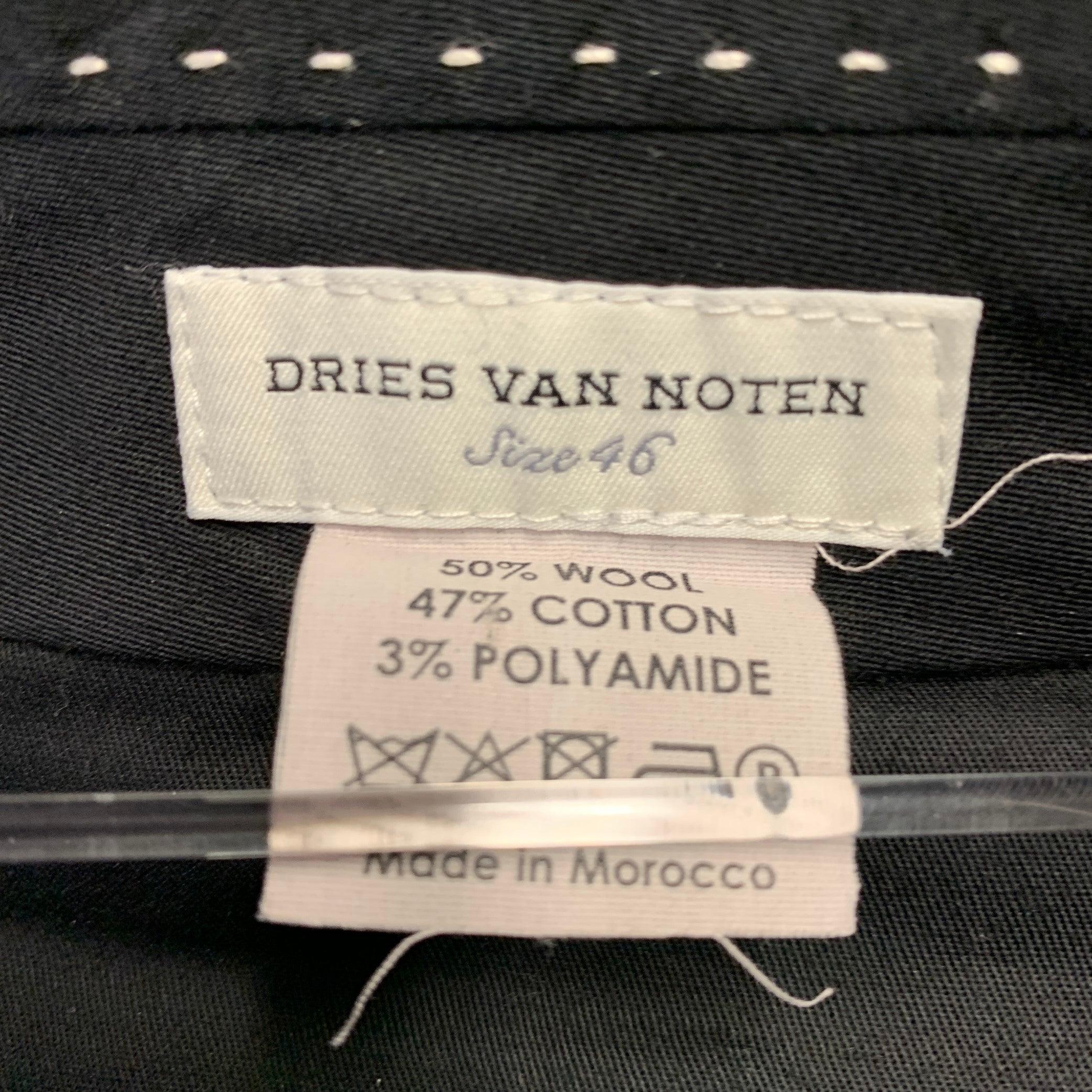 Men's DRIES VAN NOTEN Size 30 Black Jacquard Wool Blend Flat Front Dress Pants For Sale