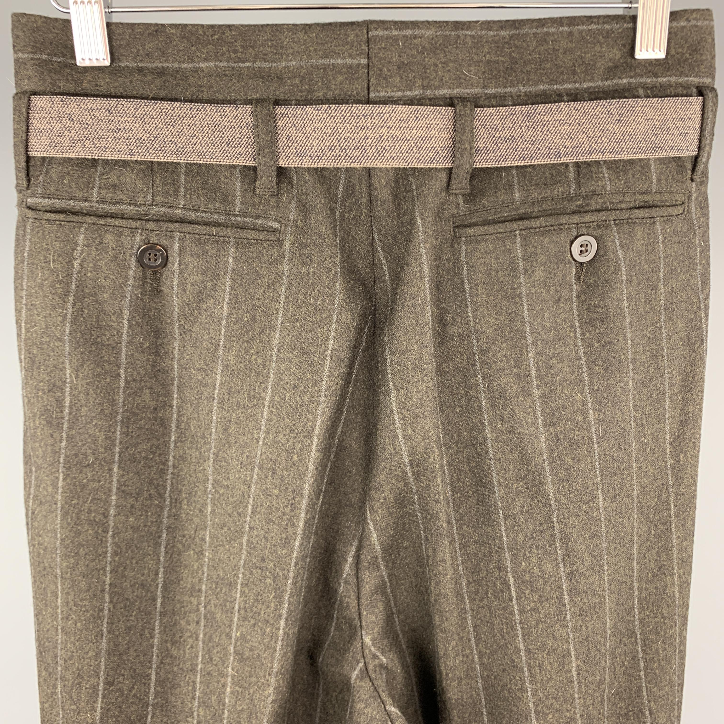 Men's DRIES VAN NOTEN Size 30 Brown & Gray Chalkstripe Pleated Wide Leg Pants