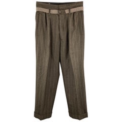 DRIES VAN NOTEN Size 30 Brown & Gray Chalkstripe Pleated Wide Leg Pants