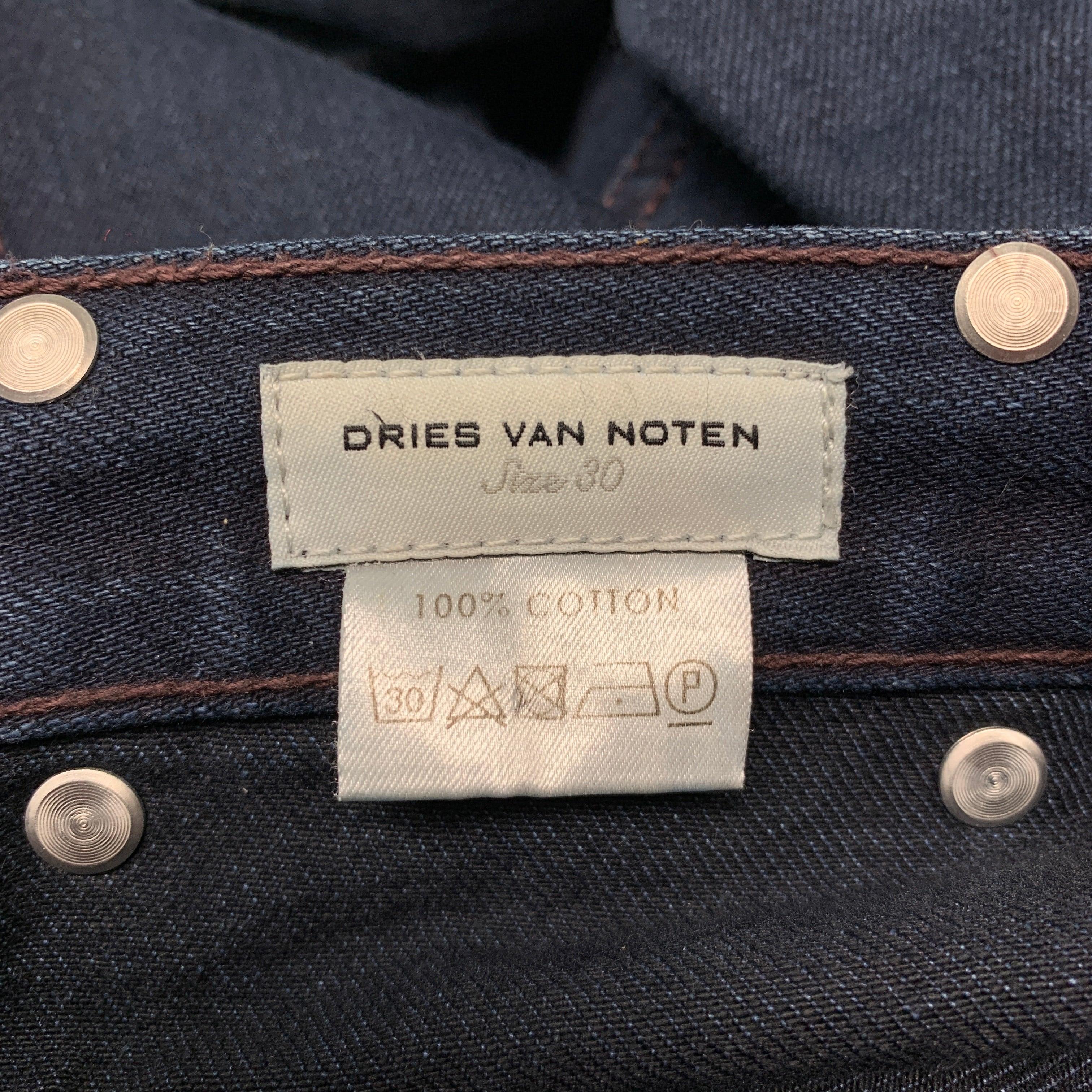 Men's DRIES VAN NOTEN Size 30 Navy Cotton 5 Pocket Jeans For Sale