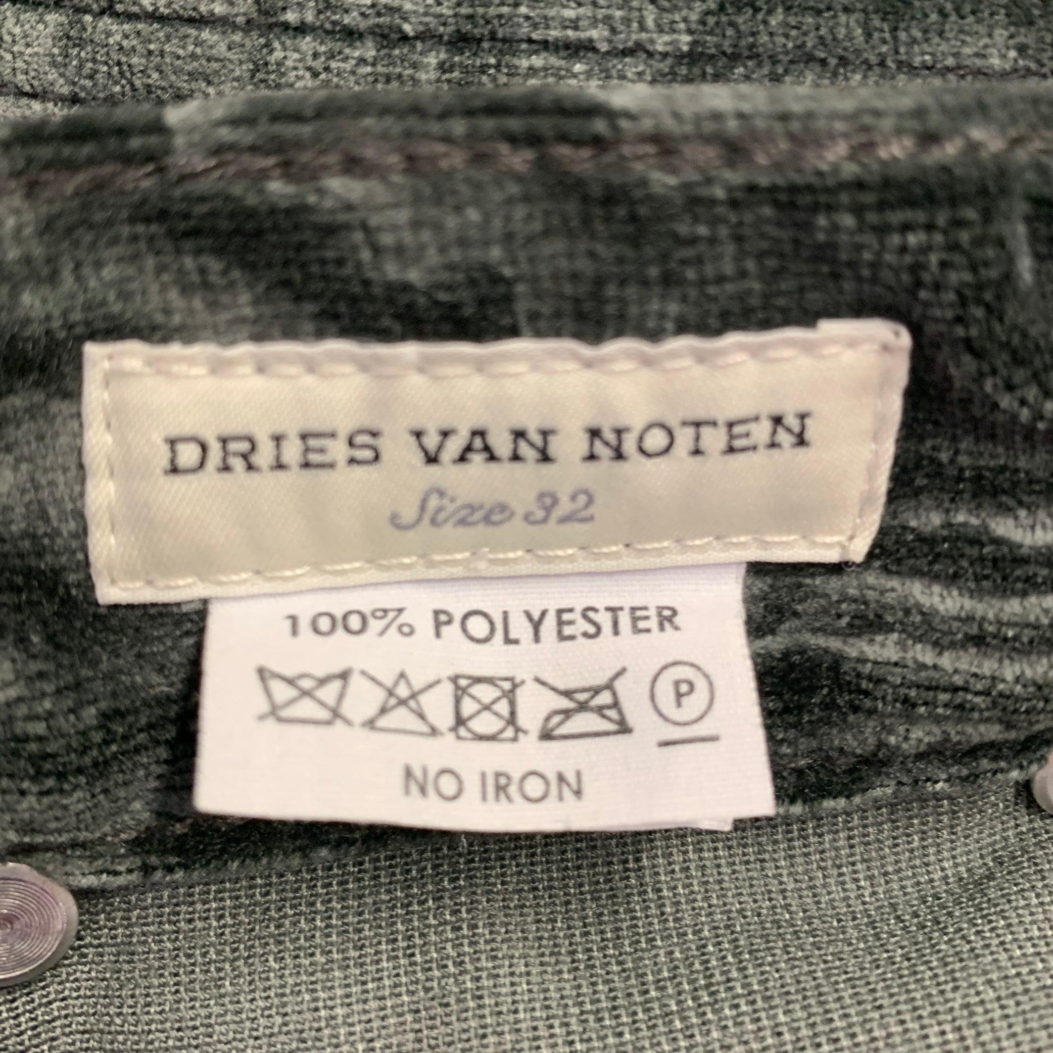 Men's DRIES VAN NOTEN Size 32 Grey Dark Green Wood Grain Polyester Velvet Casual Pants