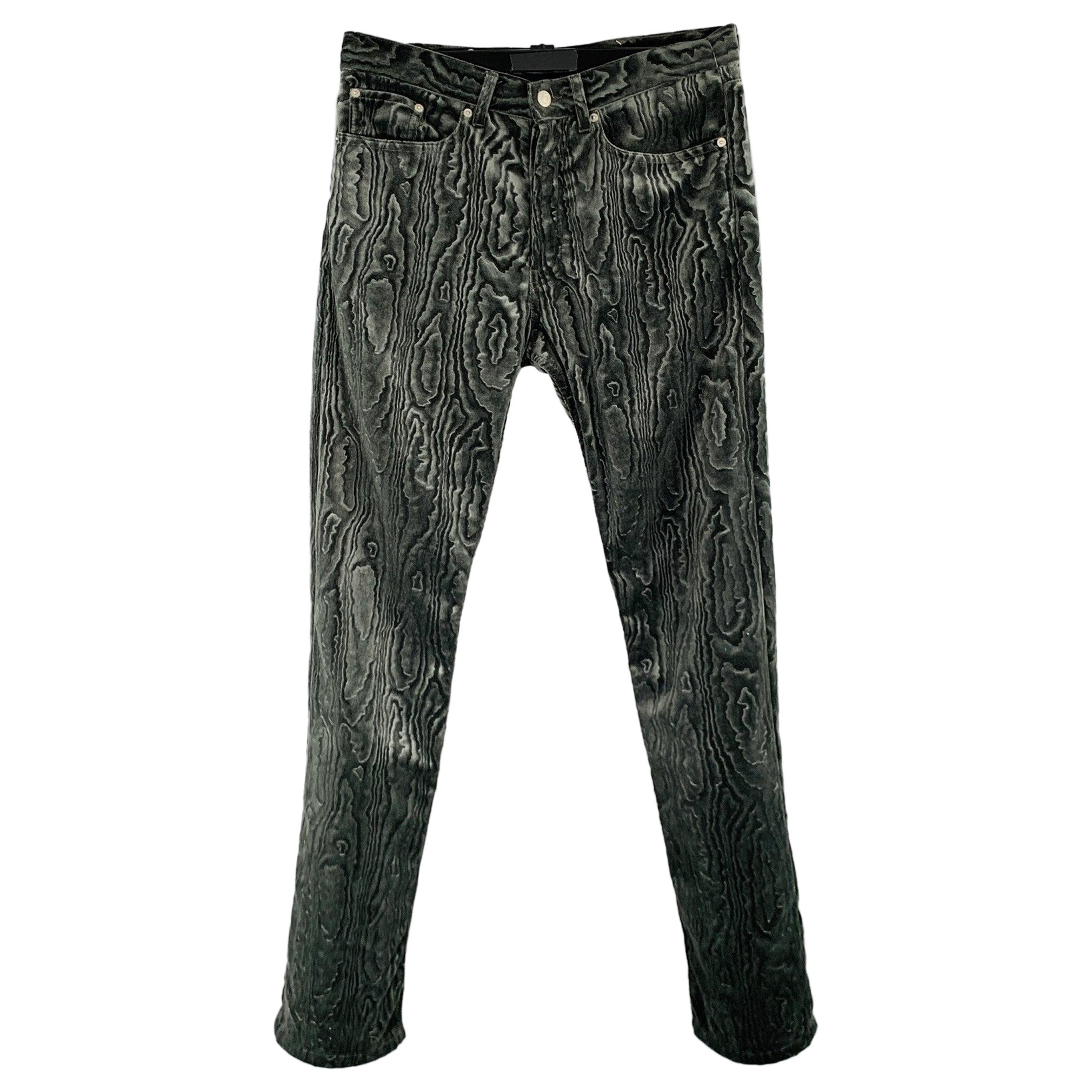 DRIES VAN NOTEN Size 32 Grey Dark Green Wood Grain Polyester Velvet Casual Pants