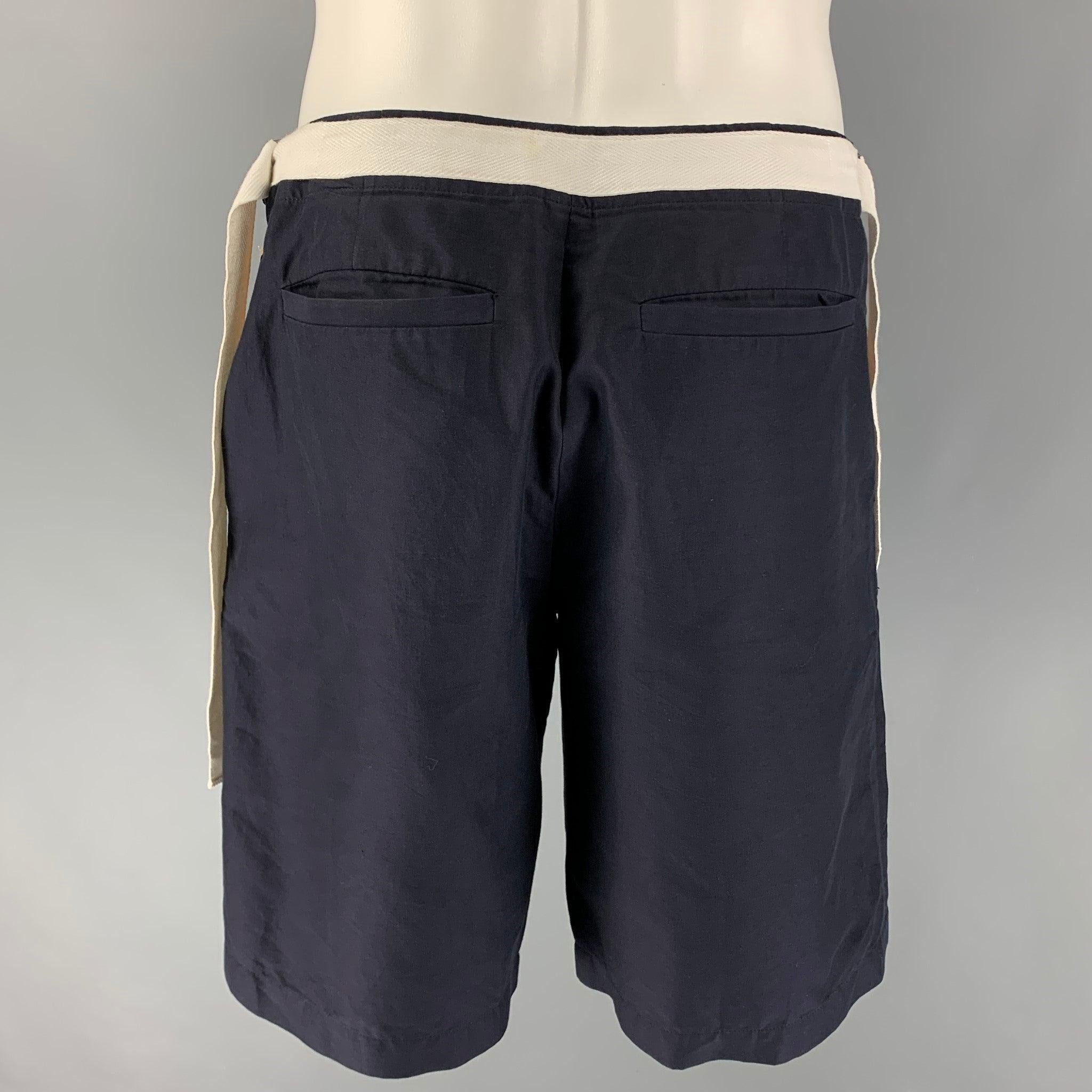 DRIES VAN NOTEN Size 32 Navy Gold Color Block Cotton Drawstring Shorts In Good Condition For Sale In San Francisco, CA