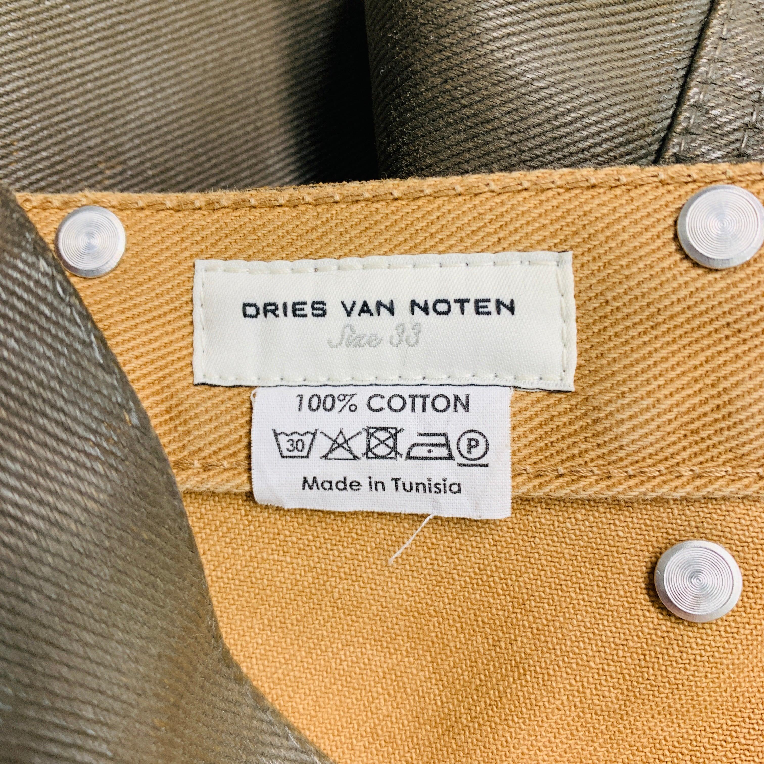 Men's DRIES VAN NOTEN Size 33 Green Olive Vertical Stripe Cotton Cocoon Jeans For Sale