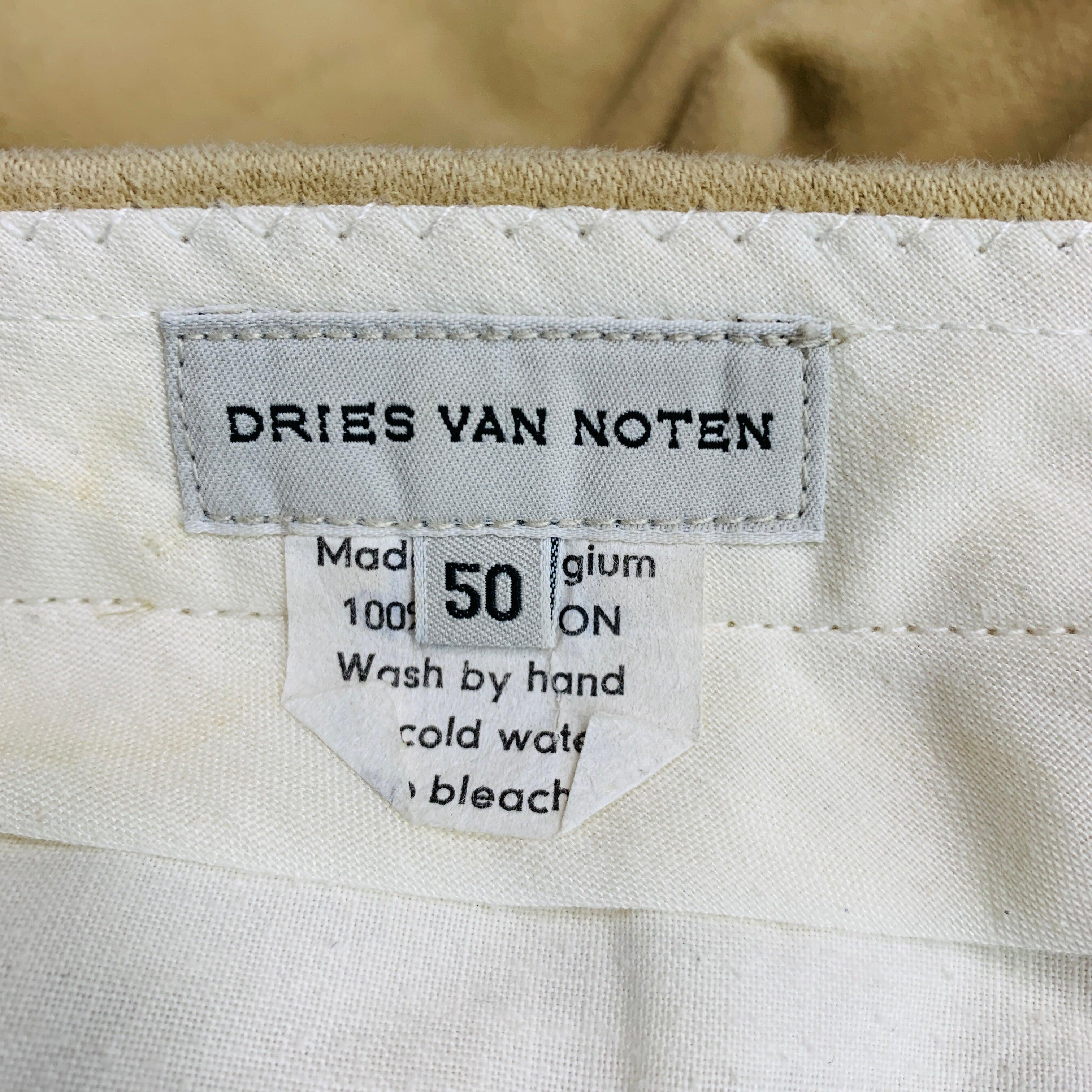 DRIES VAN NOTEN Size 34 Beige Cotton Flat Front Casual Pants In Good Condition For Sale In San Francisco, CA