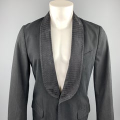 DRIES VAN NOTEN Size 36 Black on Black Stripe Cotton / Rayon Sport Coat