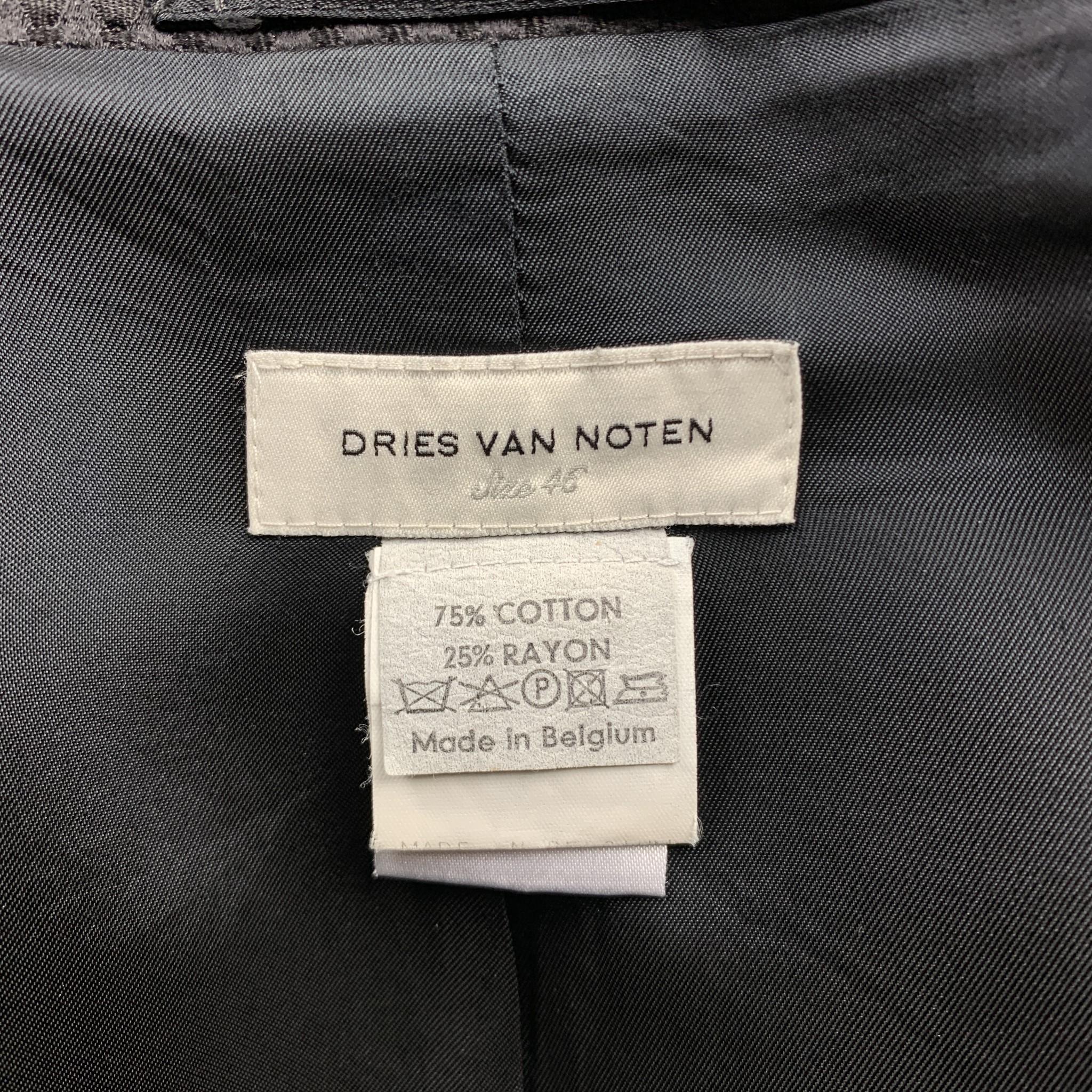 Men's DRIES VAN NOTEN Size 36 Black on Black Stripe Cotton / Rayon Sport Coat Jacket