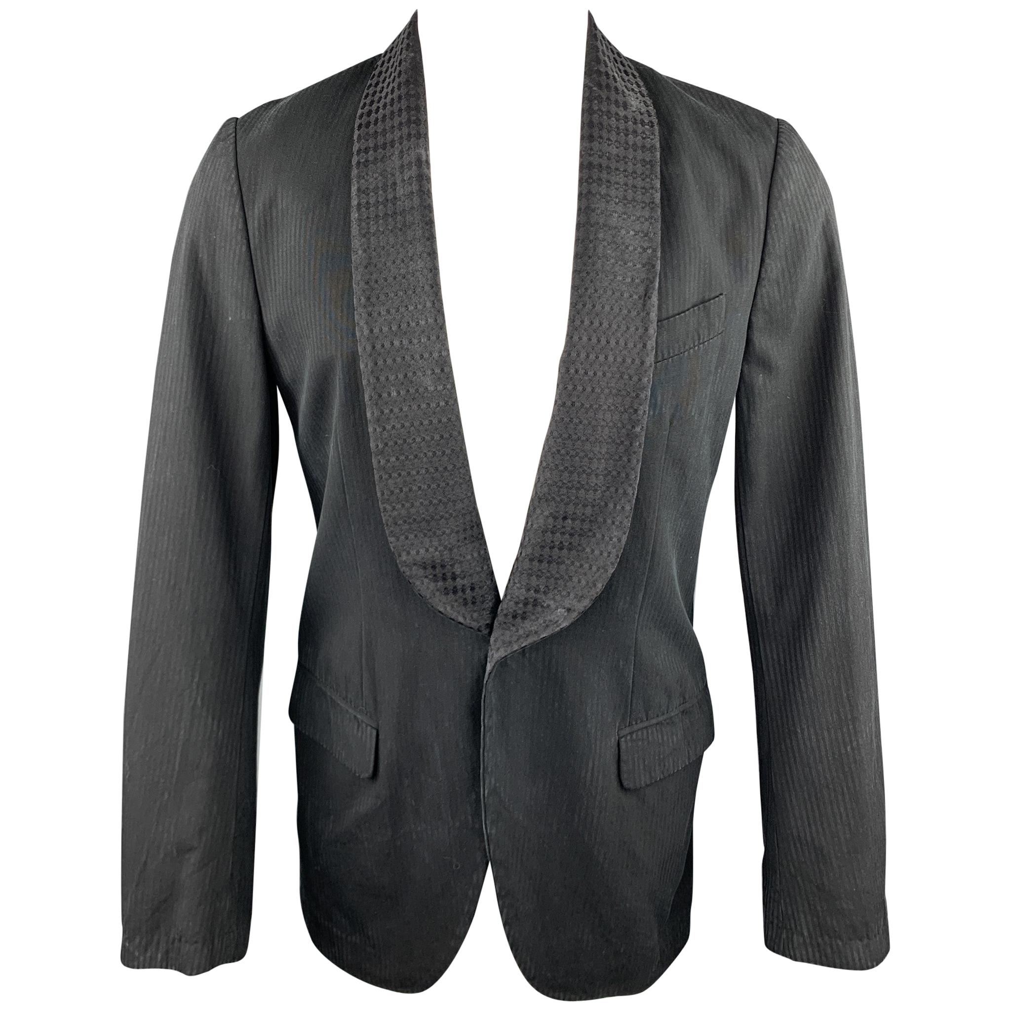 DRIES VAN NOTEN Size 36 Black on Black Stripe Cotton / Rayon Sport Coat Jacket