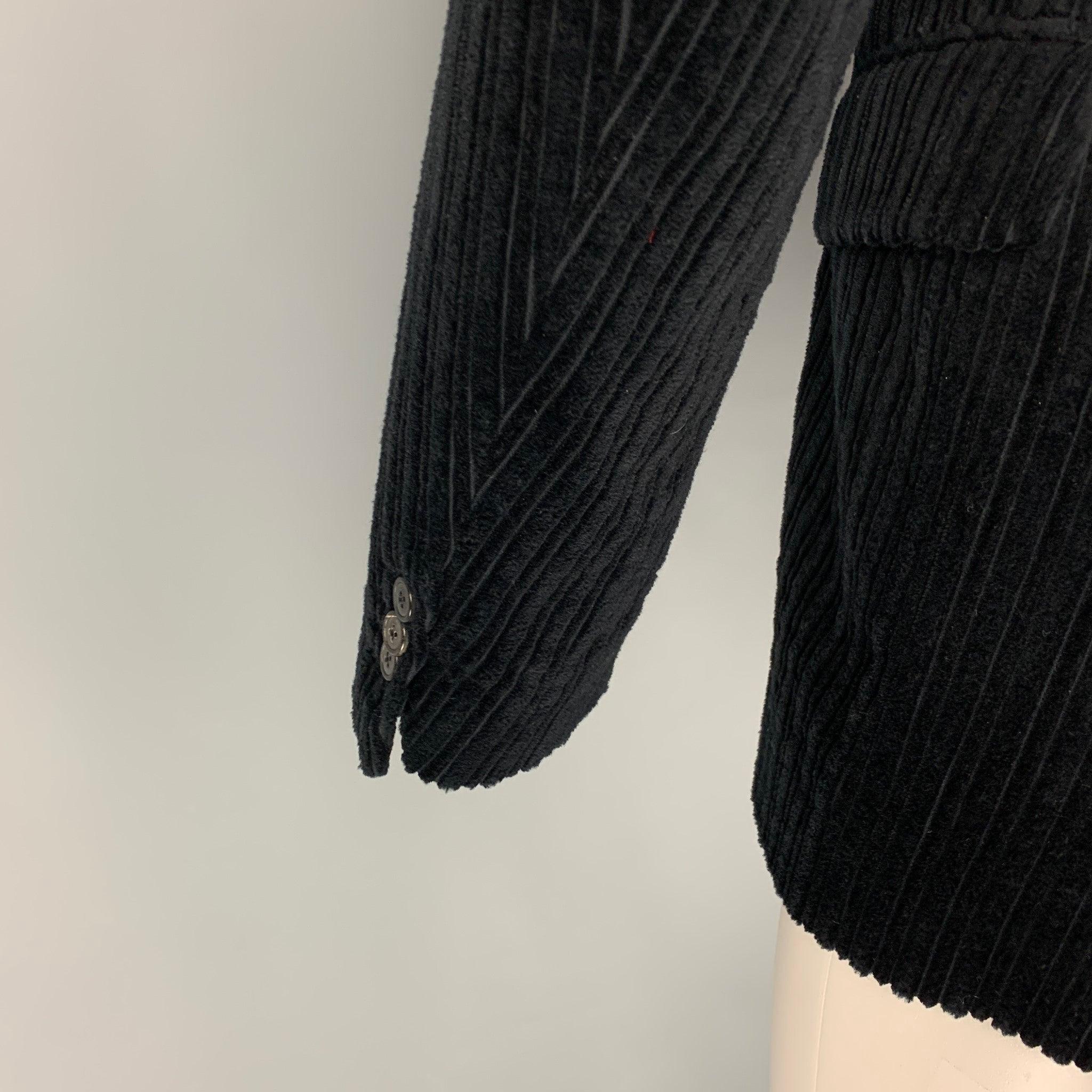 Men's DRIES VAN NOTEN Size 36 Black Stripe Cotton Notch Lapel Sport Coat For Sale