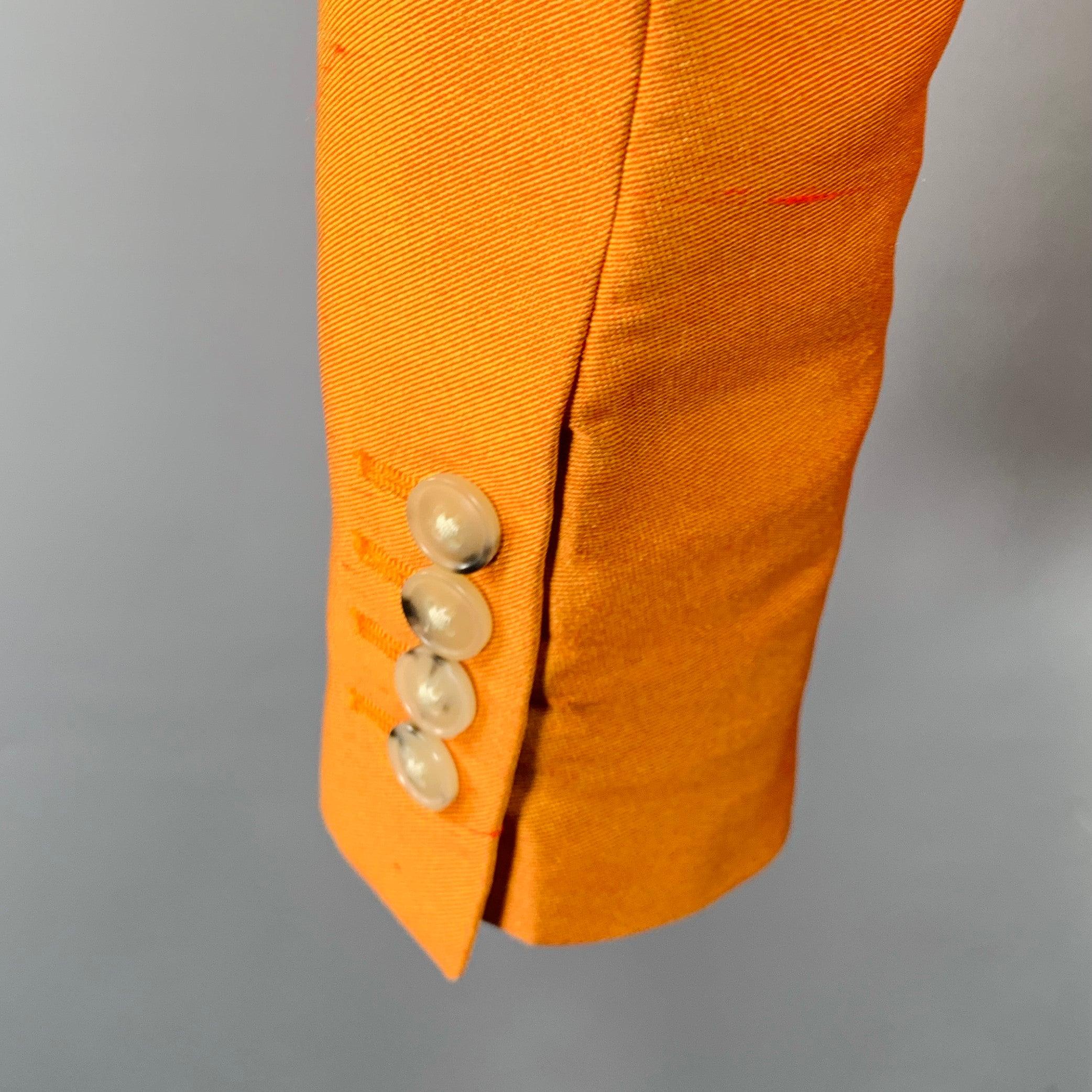 Men's DRIES VAN NOTEN Size 36 Orange Polyester Silk Single Breasted Sport Coat