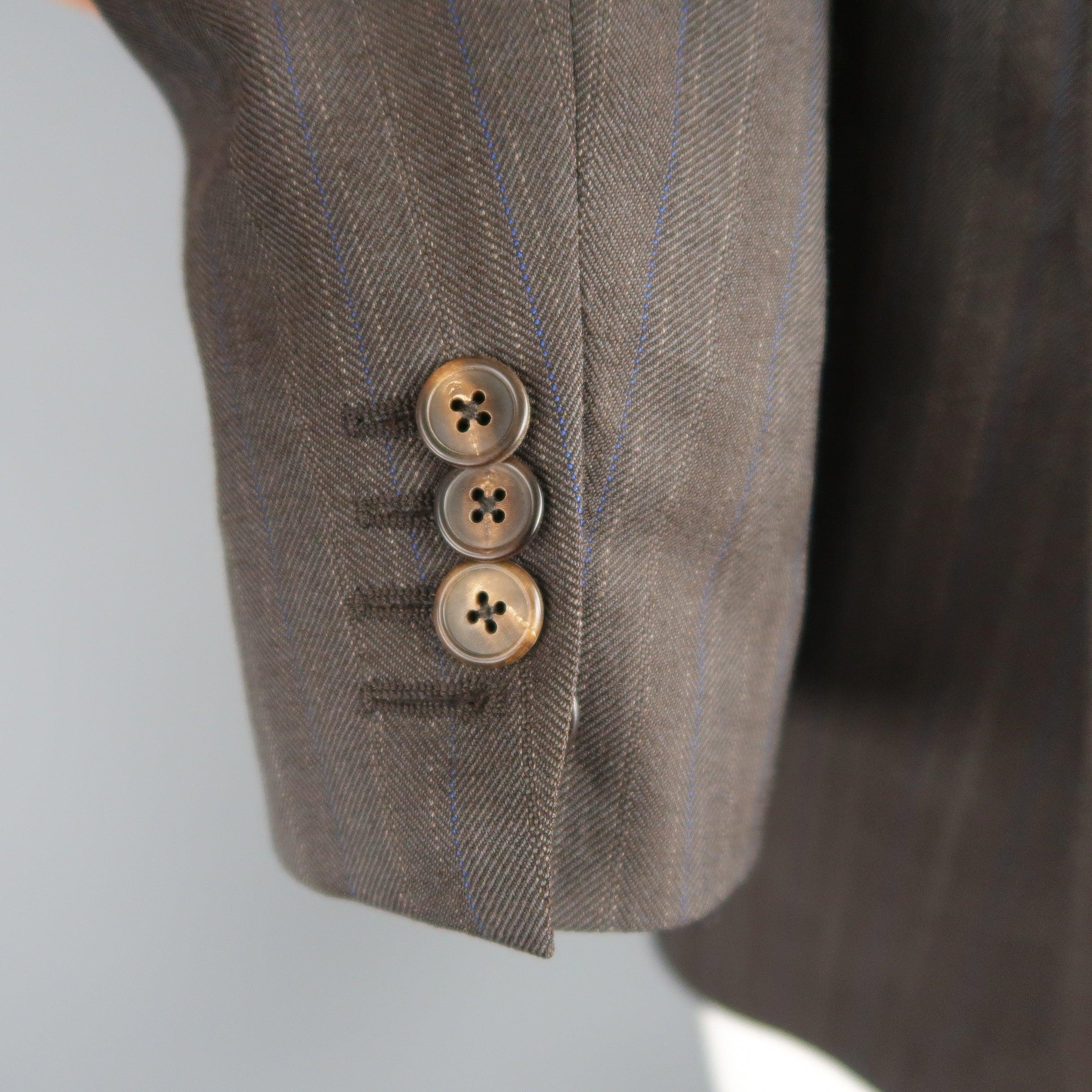 Men's DRIES VAN NOTEN Size 36 Regular Brown Stripe Wool Blend Sport Coat