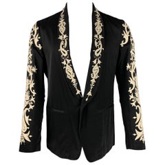 DRIES VAN NOTEN Size 38 Black Cream Embroidery Viscose Cotton Sport Coat