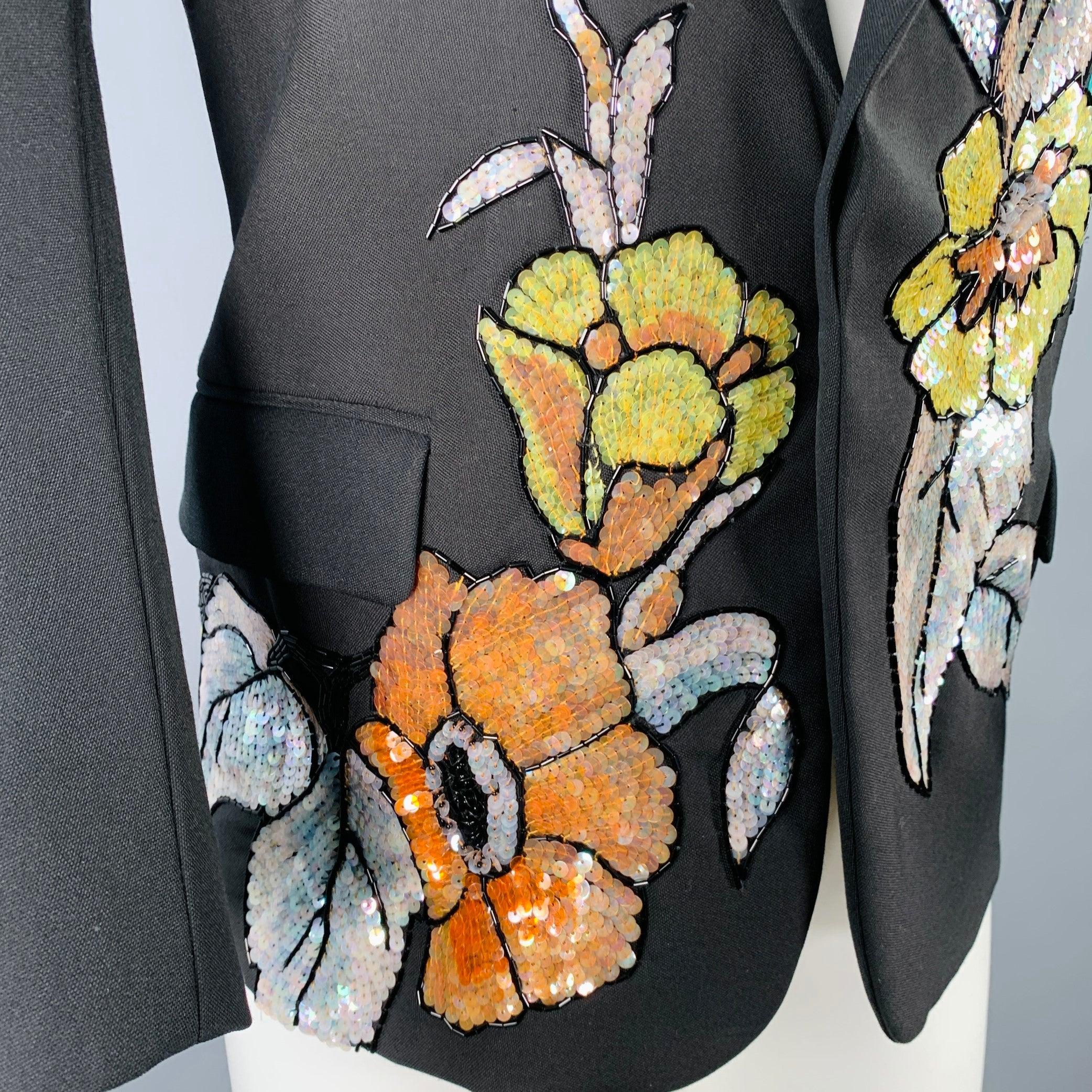 DRIES VAN NOTEN Größe 38 Schwarzer mehrfarbiger mit Pailletten besetzter Sportmantel aus Wollgemisch im Zustand „Hervorragend“ in San Francisco, CA