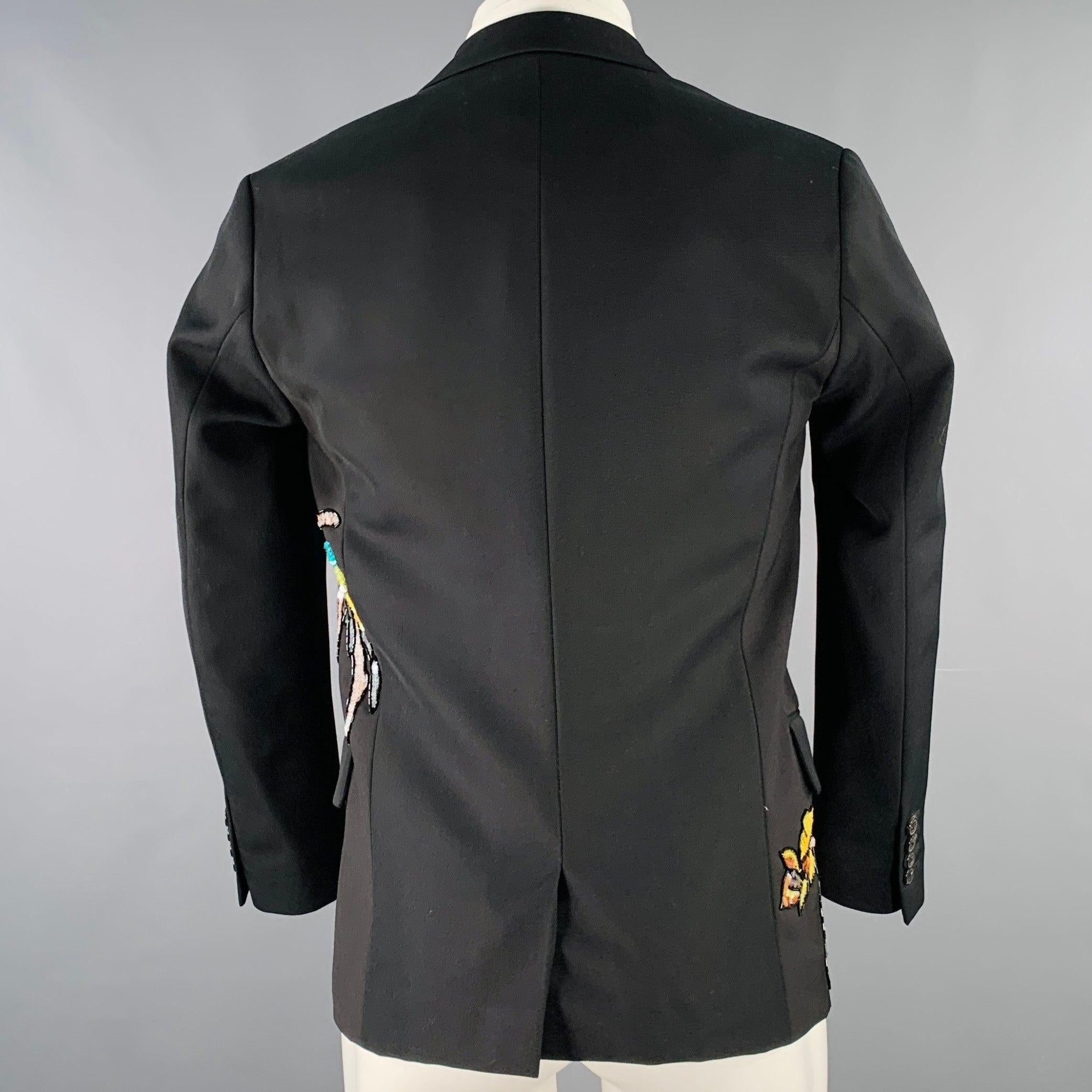 DRIES VAN NOTEN Größe 38 Schwarzer mehrfarbiger mit Pailletten besetzter Sportmantel aus Wollgemisch 1