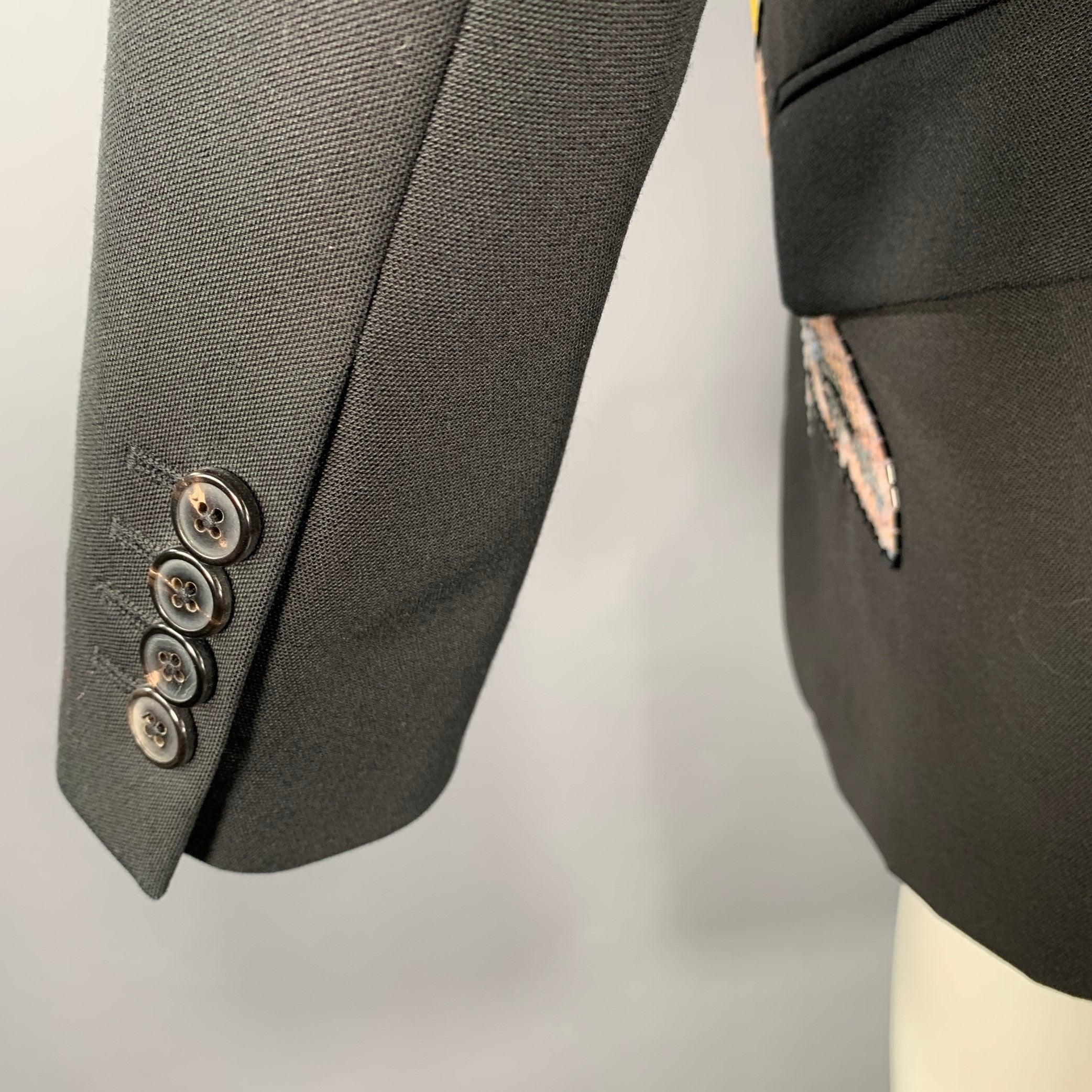 DRIES VAN NOTEN Größe 38 Schwarzer mehrfarbiger mit Pailletten besetzter Sportmantel aus Wollgemisch 2