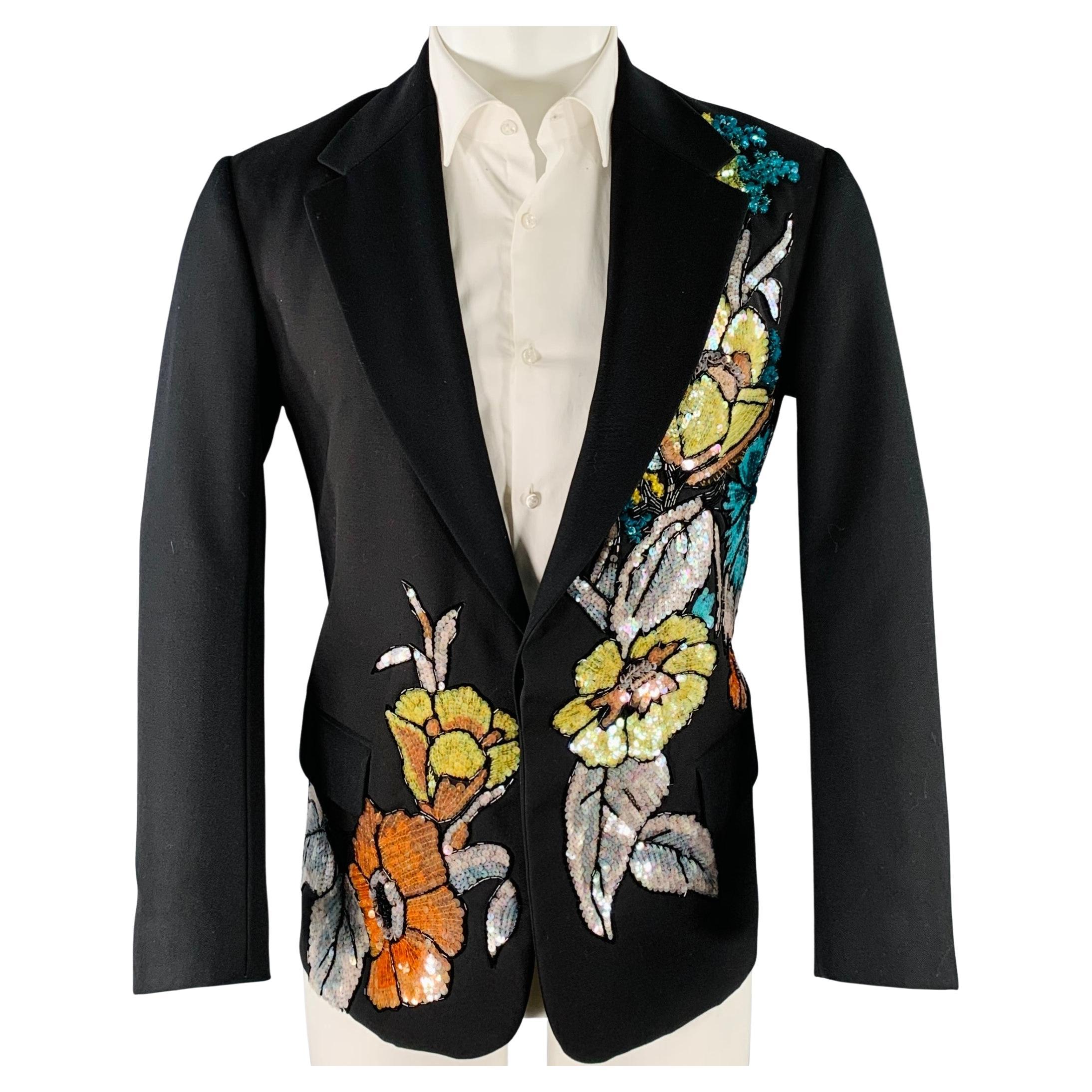 DRIES VAN NOTEN Size 38 Black Multi-Color Sequined Wool Blend Sport Coat