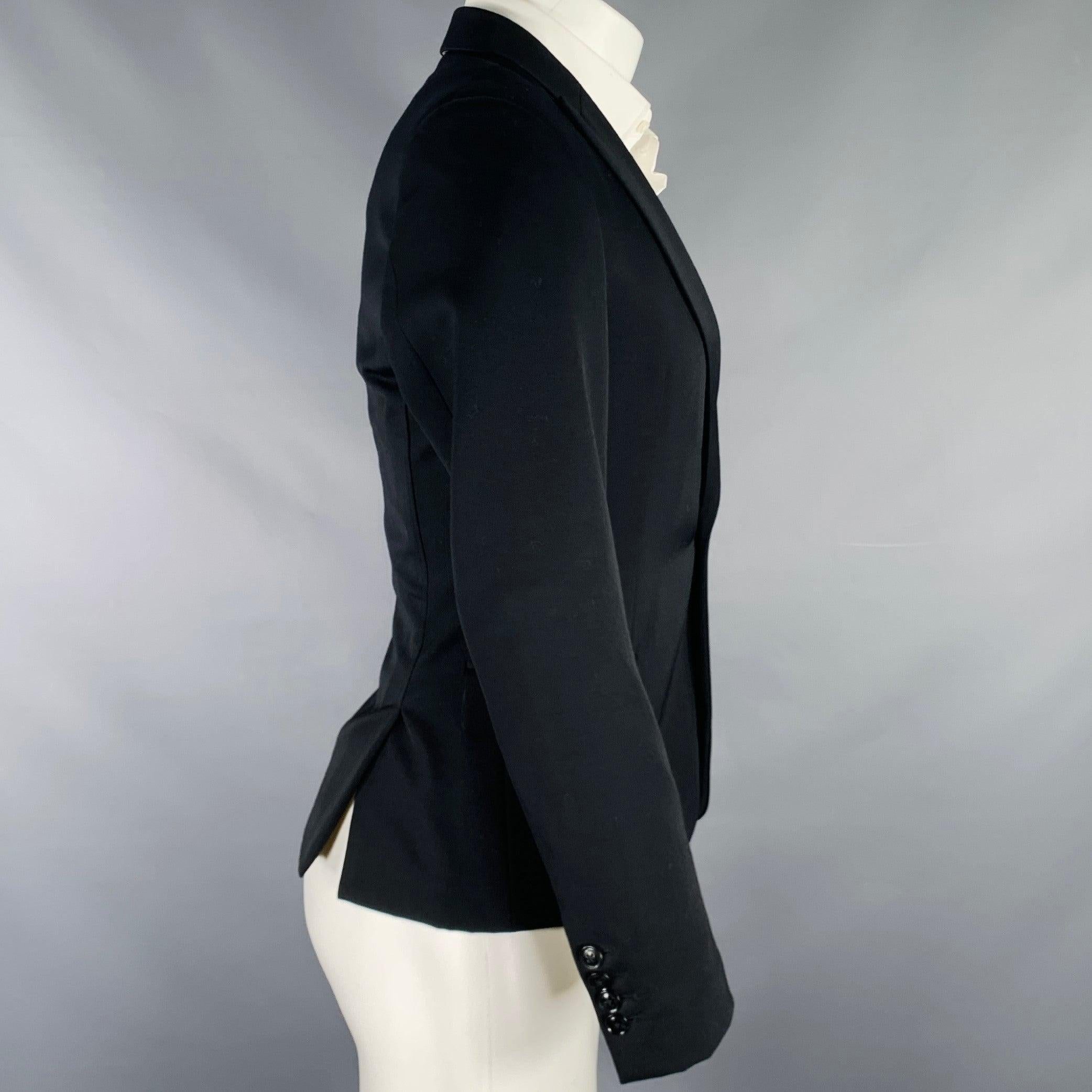 Noir DRIES VAN NOTEN Size 38 Black Wool Peak Lapel Sport Coat en vente