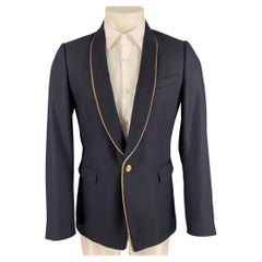 DRIES VAN NOTEN Size 38 Navy Gold Woven Wool Blend Shawl Collar Sport Coat
