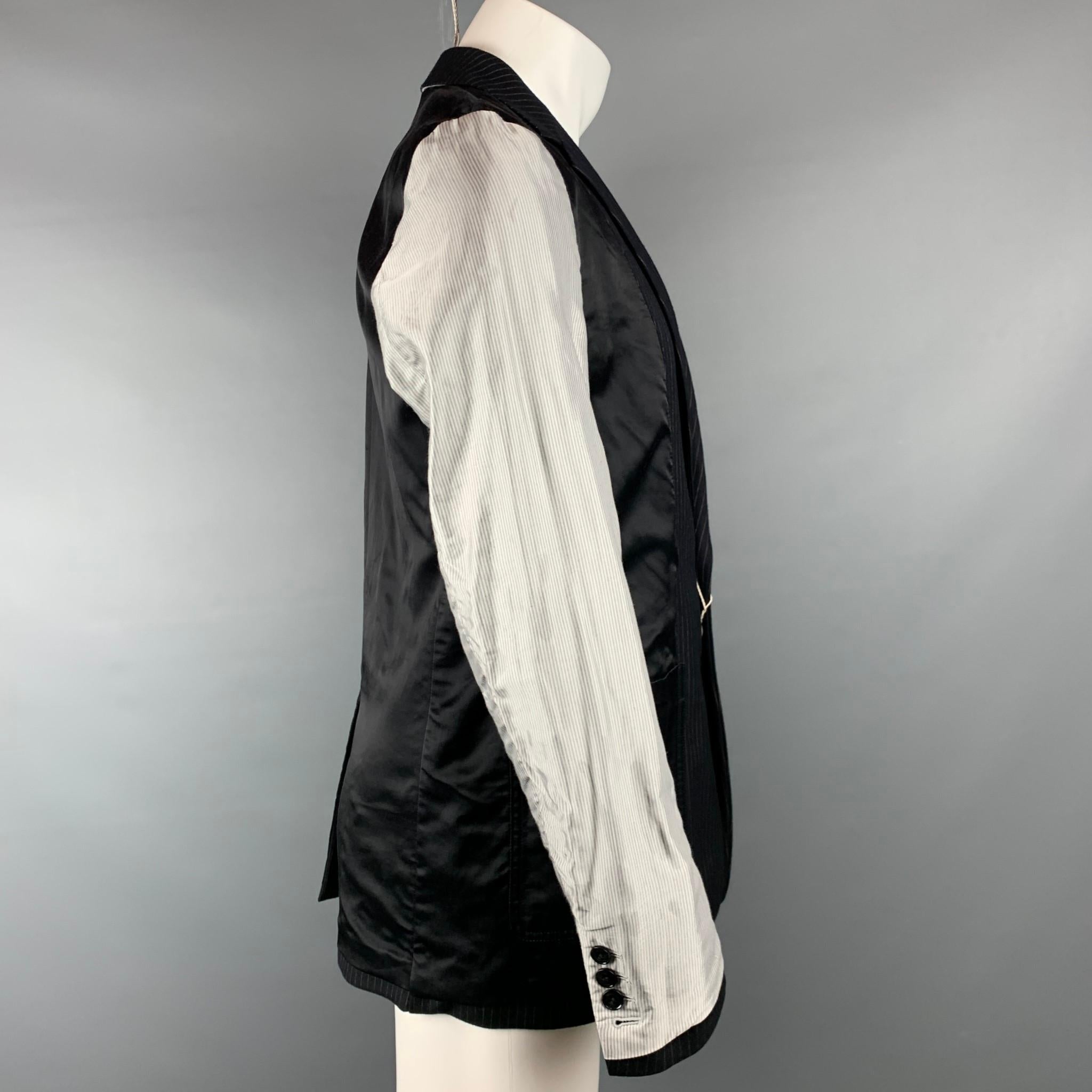 Black DRIES VAN NOTEN Size 38 Navy & Grey Patchwork Wool Jacket