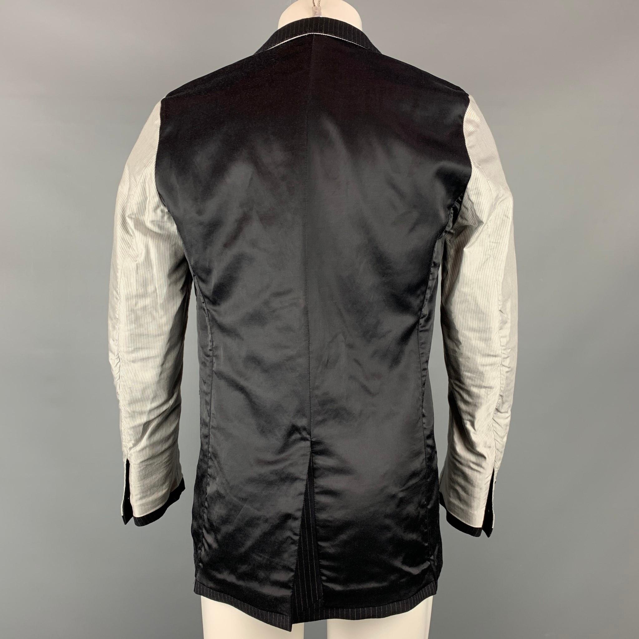 DRIES VAN NOTEN Size 38 Navy & Grey Patchwork Wool Jacket In New Condition In San Francisco, CA
