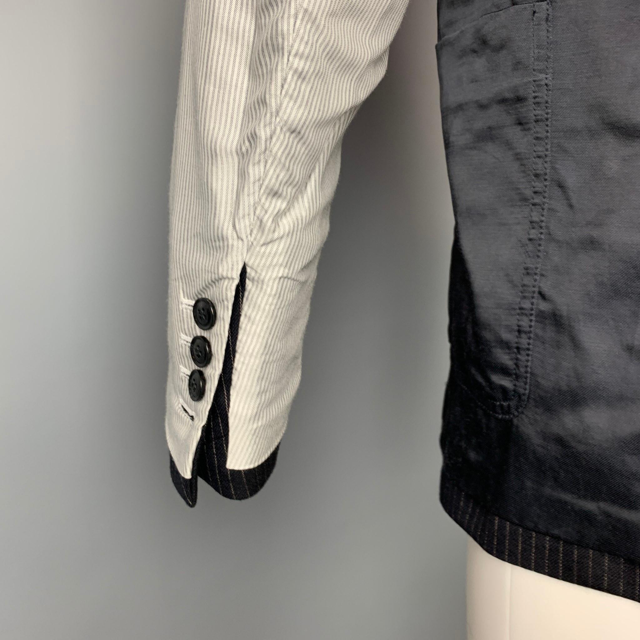 Men's DRIES VAN NOTEN Size 38 Navy & Grey Patchwork Wool Jacket