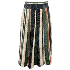 DRIES VAN NOTEN Size 4 Beige Striped Embroidered Wool Pleated Skirt