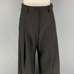 DRIES VAN NOTEN Size 4 Black Cotton Linen Wide Leg Dress Pants