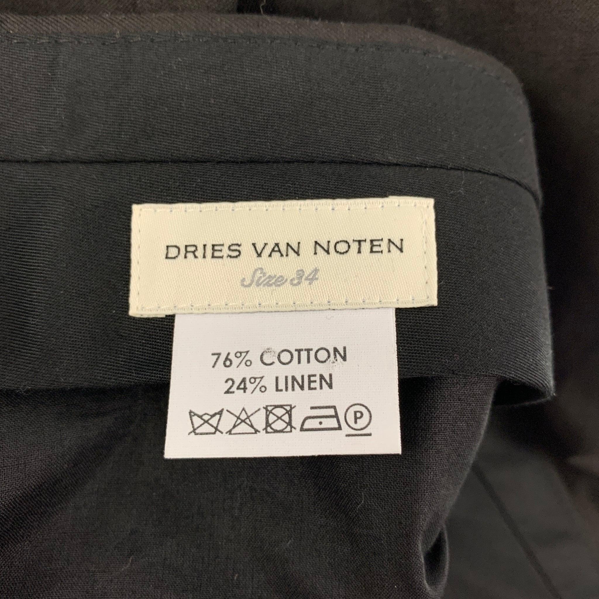 Women's DRIES VAN NOTEN Size 4 Black Cotton Linen Wide Leg Dress Pants For Sale