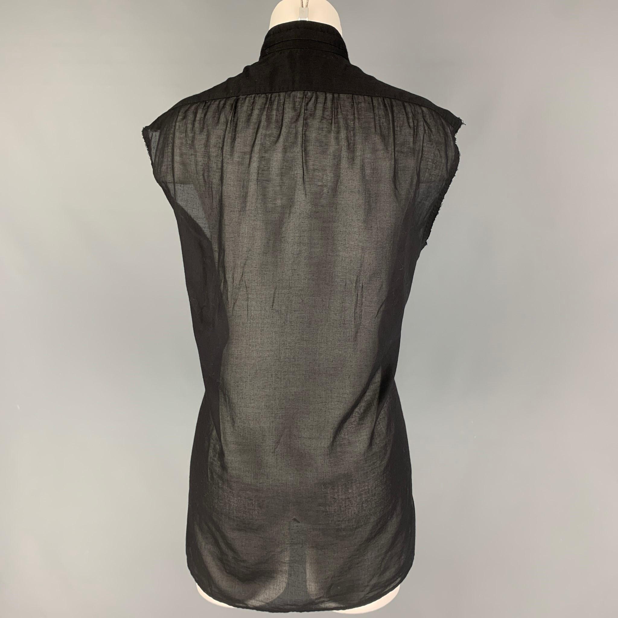 DRIES VAN NOTEN Size 4 Black Cotton Ruffled Sleeveless Blouse In Good Condition In San Francisco, CA