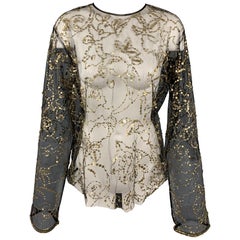 DRIES VAN NOTEN Size 4 Black & Gold Beaded Polyester Dress Top
