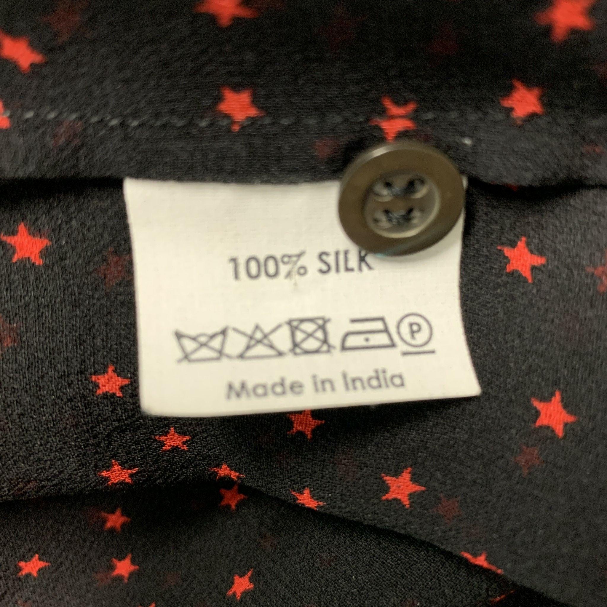 DRIES VAN NOTEN Size 4 Black &  Red Silk Stars Ruffle Shirt 2