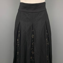 DRIES VAN NOTEN Size 4 Black Sequined Wool Blend Pleated Skirt
