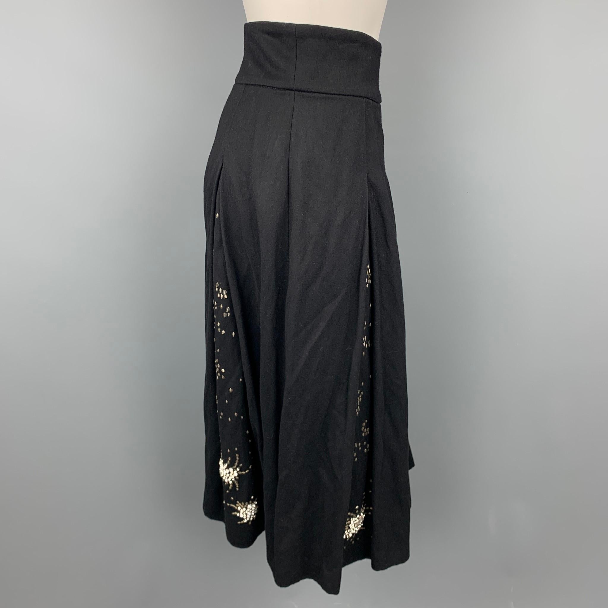 Nero Dries van Noten Taglia 4 Gonna a pieghe in misto lana con paillettes nere