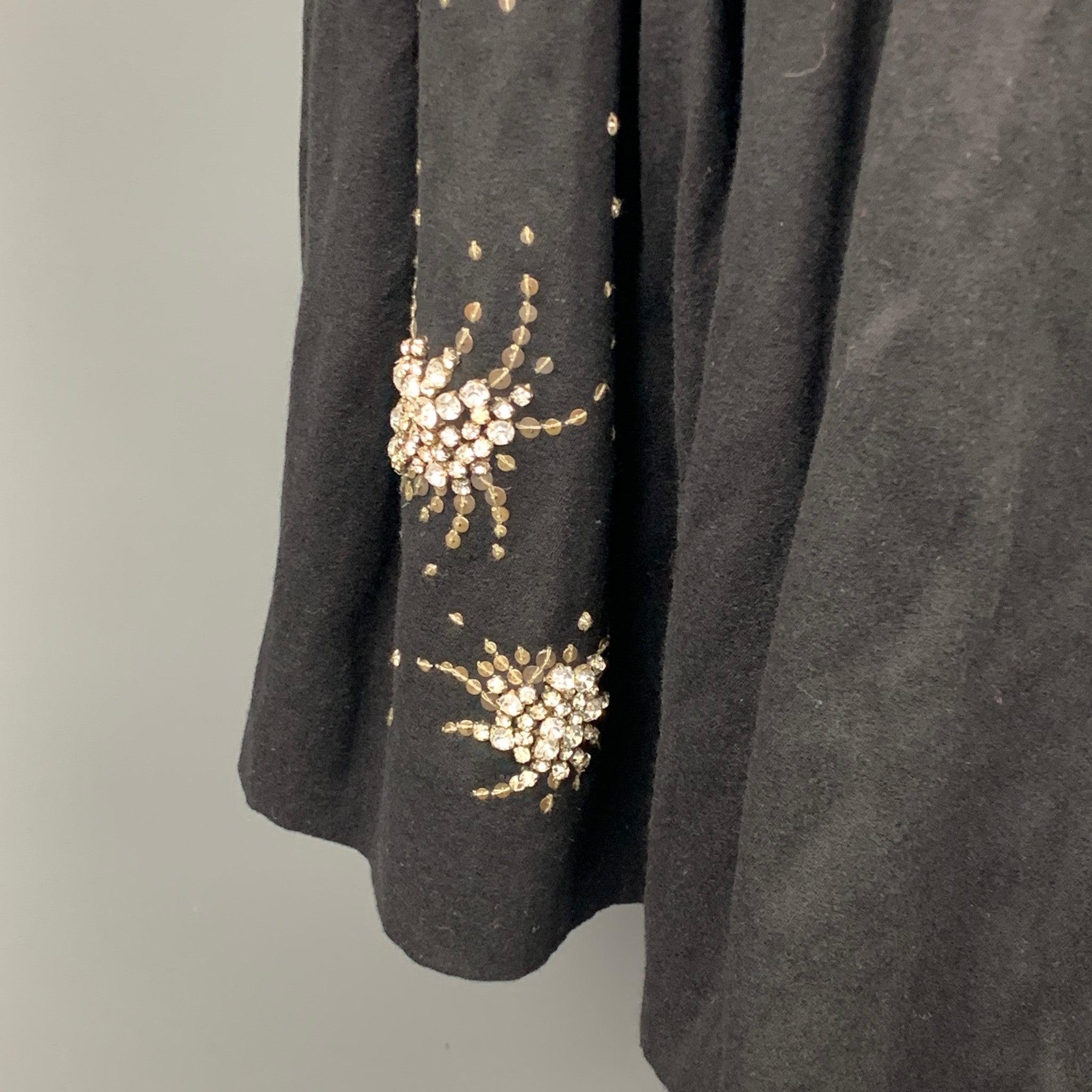 Women's DRIES VAN NOTEN Size 4 Black Sequined Wool Blend Pleated Skirt