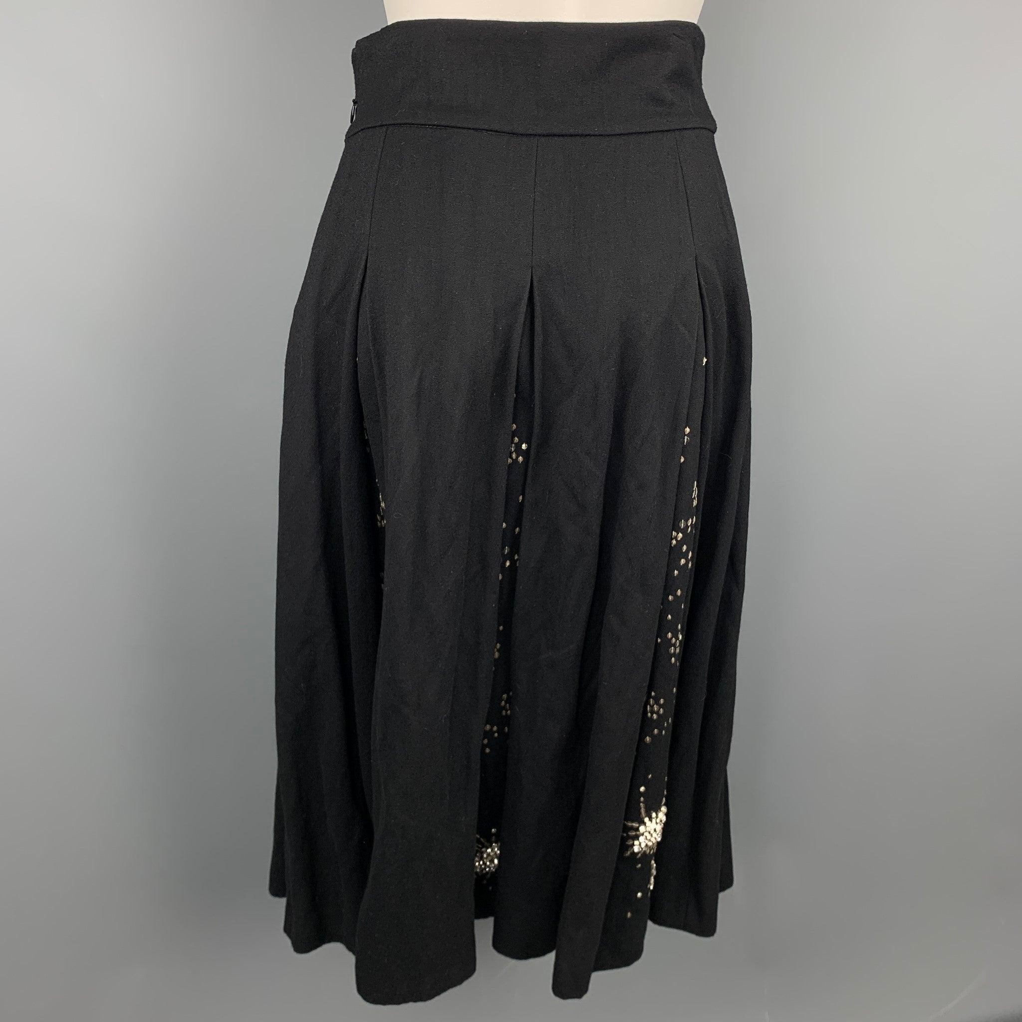 DRIES VAN NOTEN Size 4 Black Sequined Wool Blend Pleated Skirt 1