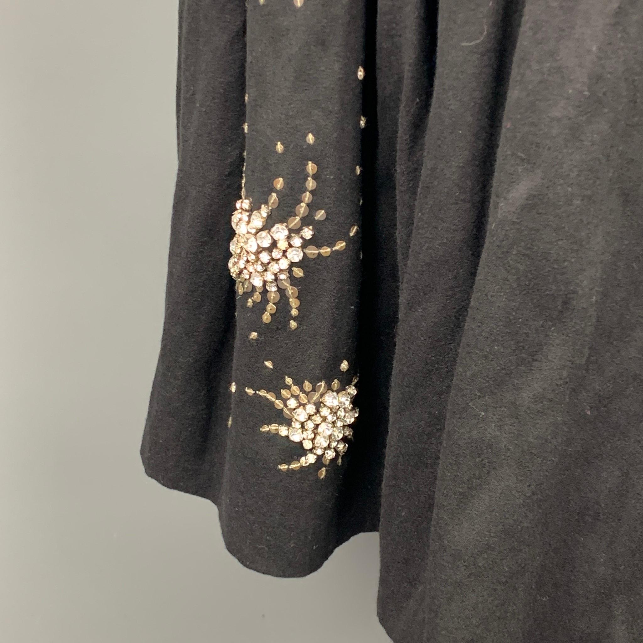 Donna Dries van Noten Taglia 4 Gonna a pieghe in misto lana con paillettes nere