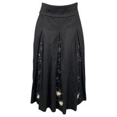 DRIES VAN NOTEN Size 4 Black Sequined Wool Blend Pleated Skirt