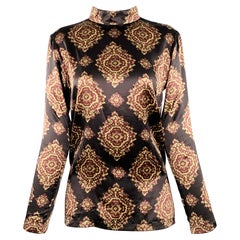 DRIES VAN NOTEN Size 4 Black Yellow Brown Silk Abstract Long Sleeve Top