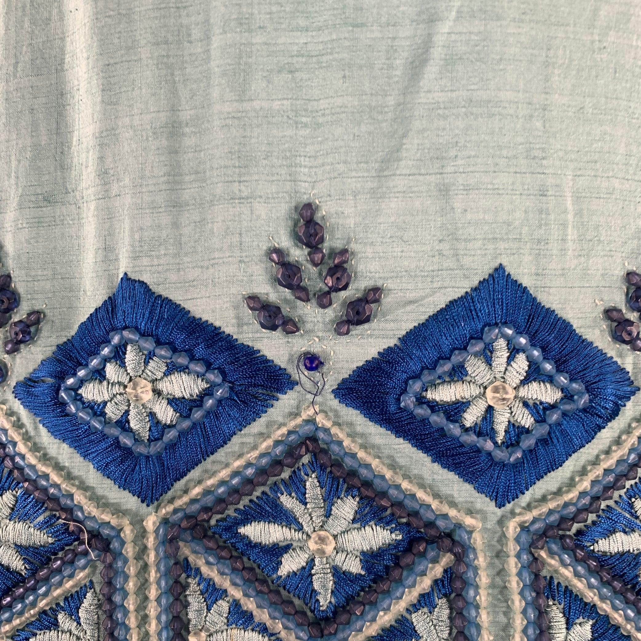 DRIES VAN NOTEN Size 4 Blue Light Blue Silk Embroidered Sleeveless Casual Top For Sale 2