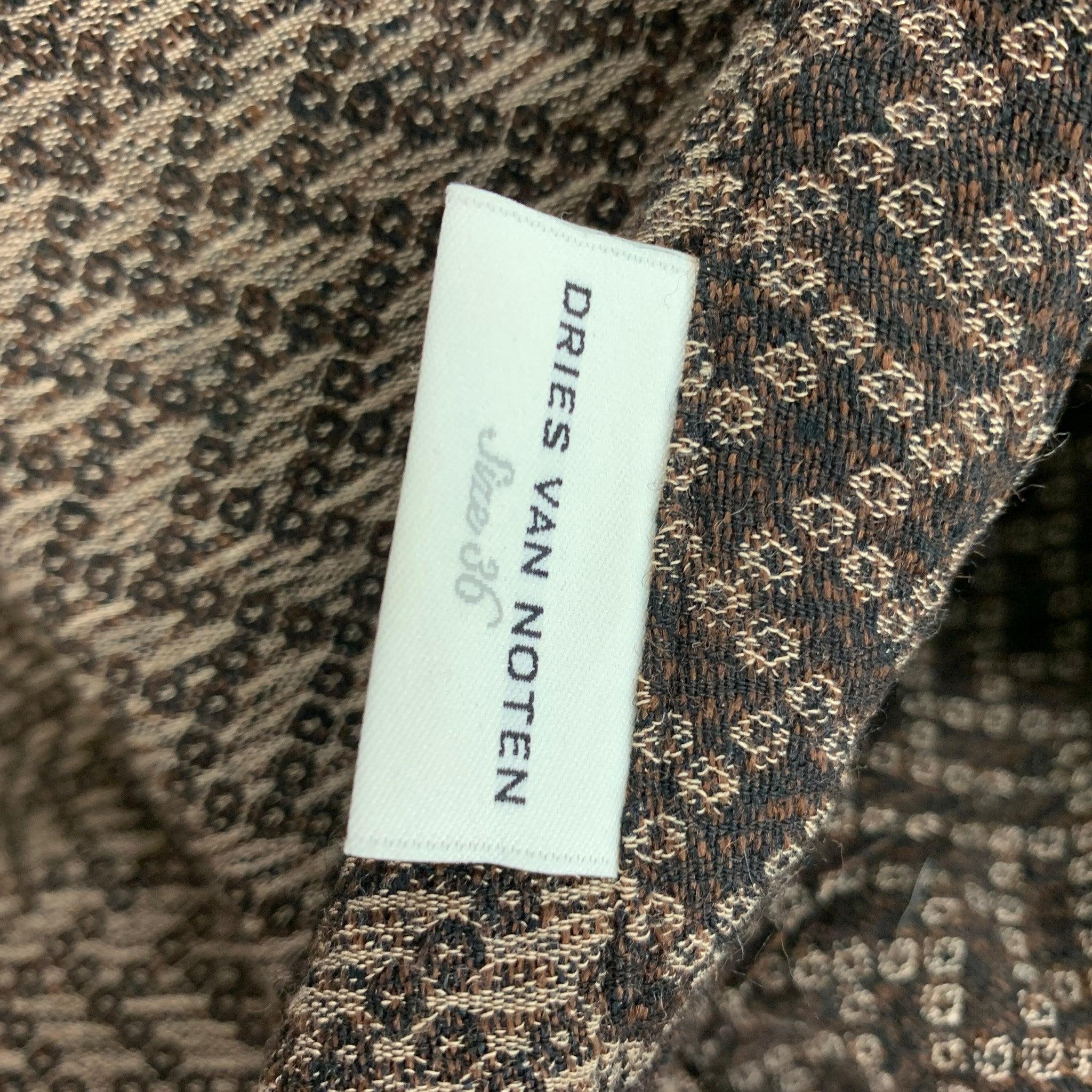 DRIES VAN NOTEN Size 4 Brown White Wool Rayon Textured Jacket For Sale 2