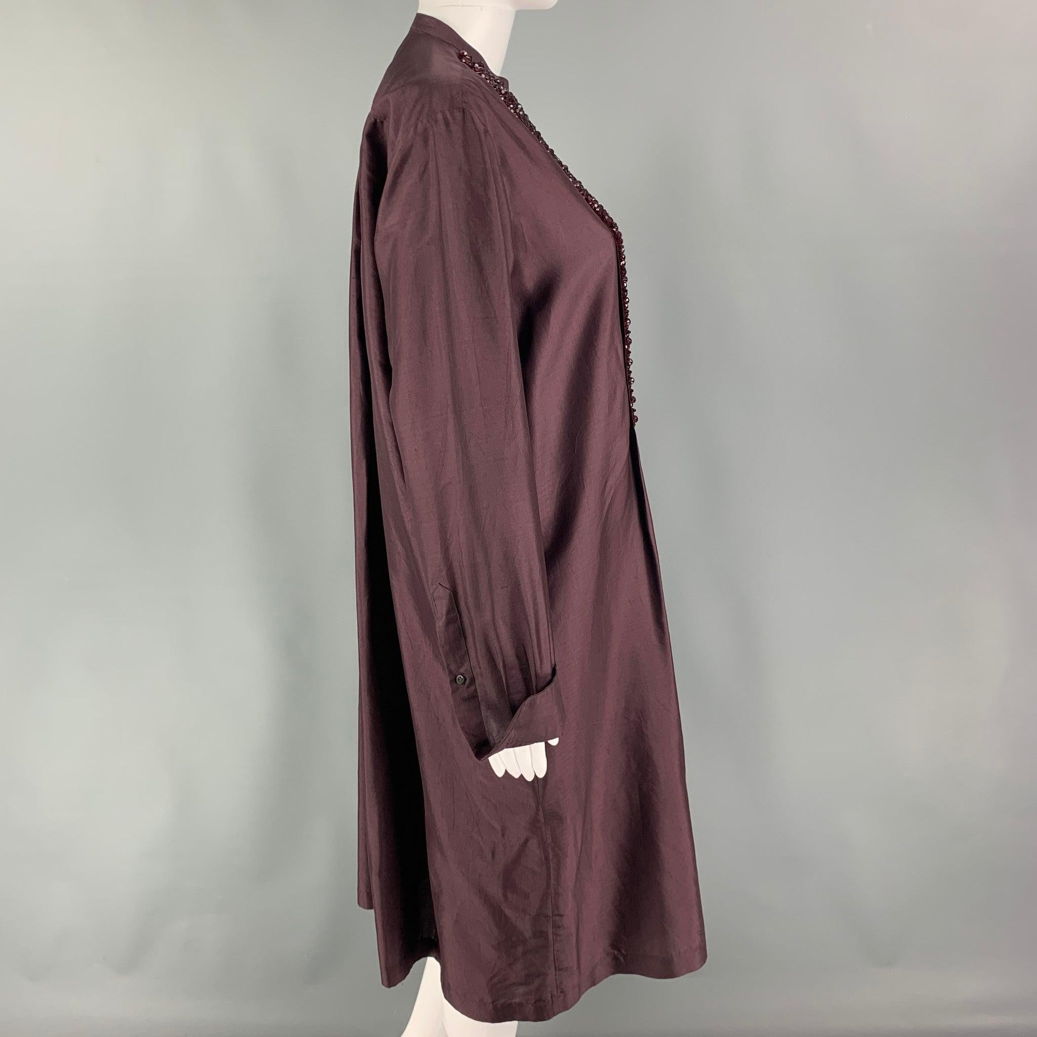 DRIES VAN NOTEN Size 4 Burgundy Silk Beaded Tunic Dress In Good Condition For Sale In San Francisco, CA
