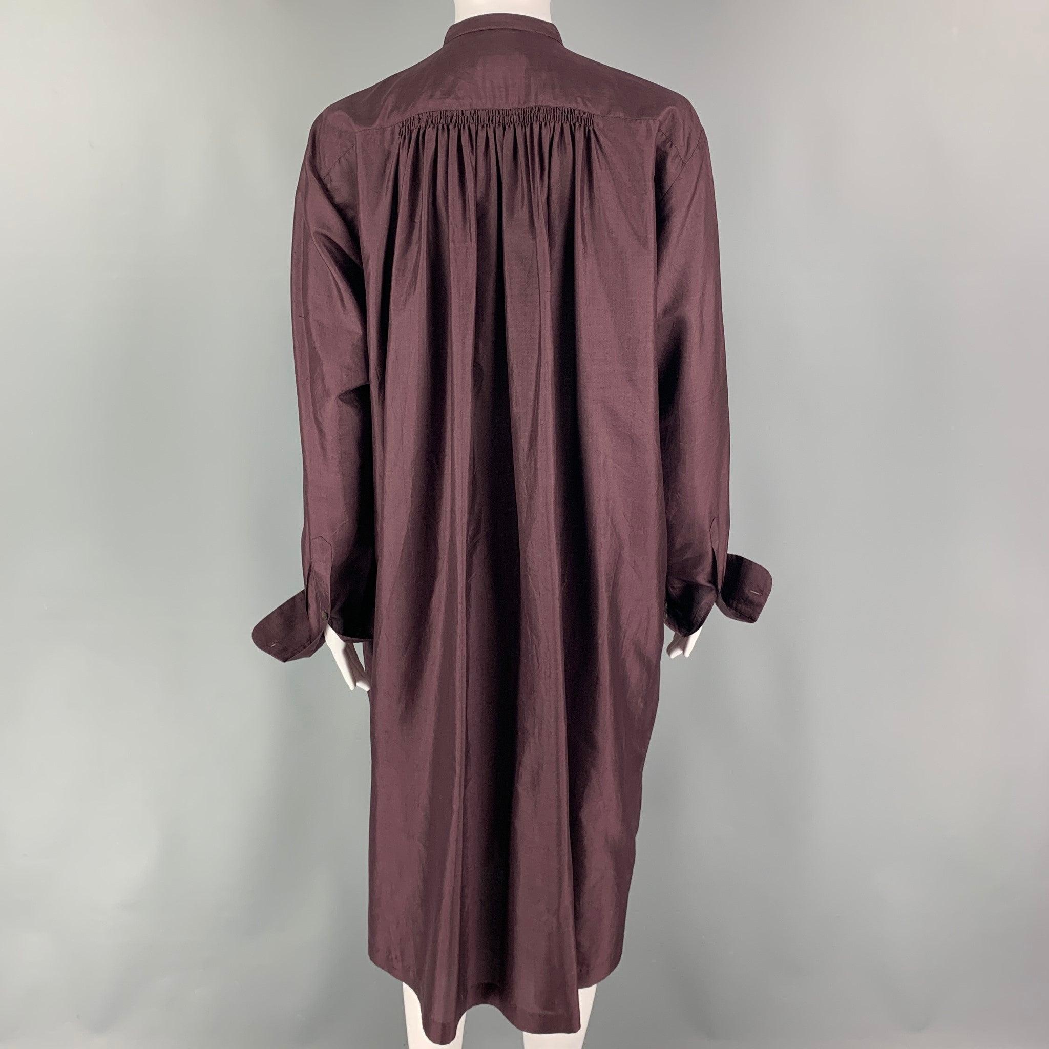 Men's DRIES VAN NOTEN Size 4 Burgundy Silk Beaded Tunic Dress For Sale