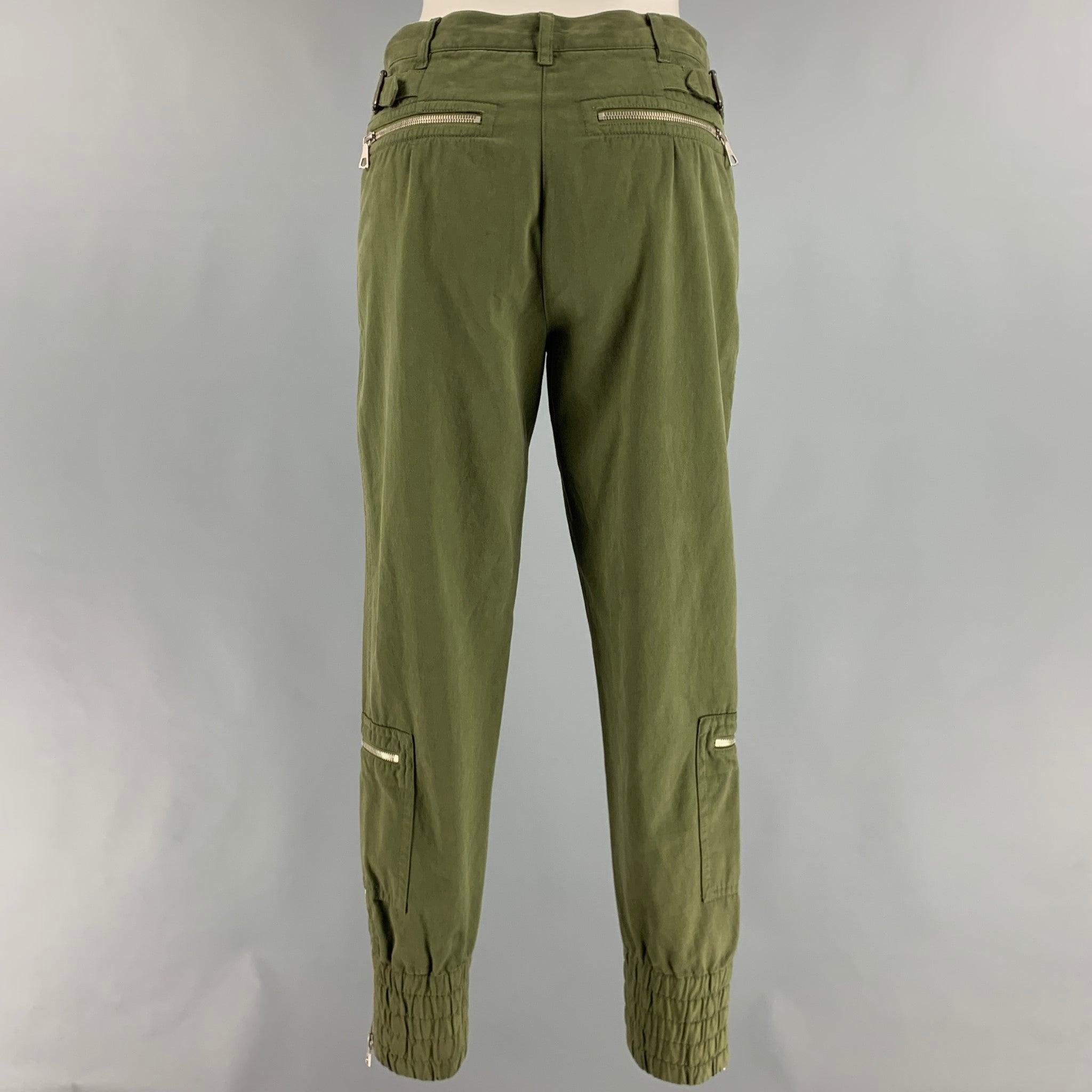 Women's DRIES VAN NOTEN Size 4 Green Cotton Elastic Cuffs Chino Casual Pants For Sale