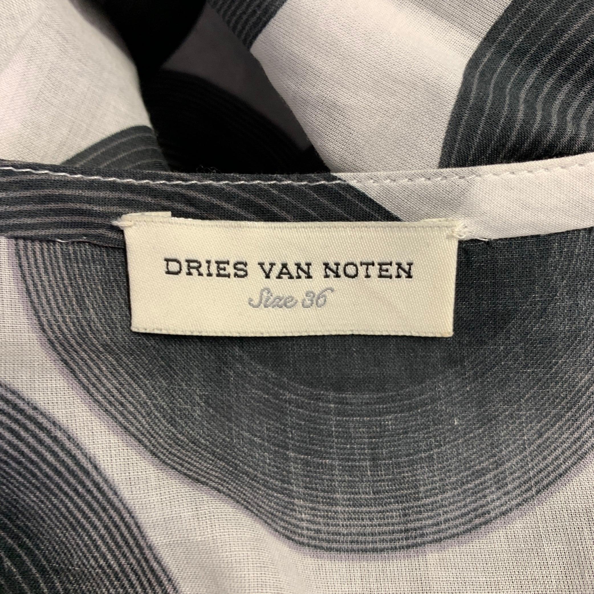DRIES VAN NOTEN Size 4 Grey White Cotton Circles 3/4 Sleeves Casual Top 1