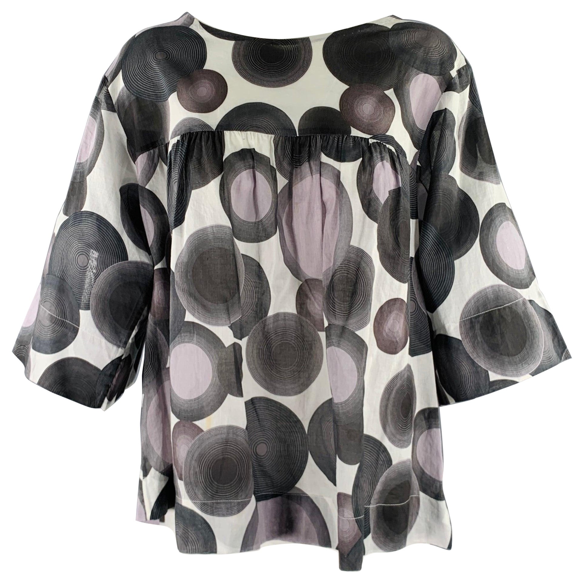 DRIES VAN NOTEN Size 4 Grey White Cotton Circles 3/4 Sleeves Casual Top