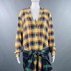 DRIES VAN NOTEN Size 4 Yellow Multi-Color Cotton Plaid Shirt Dress