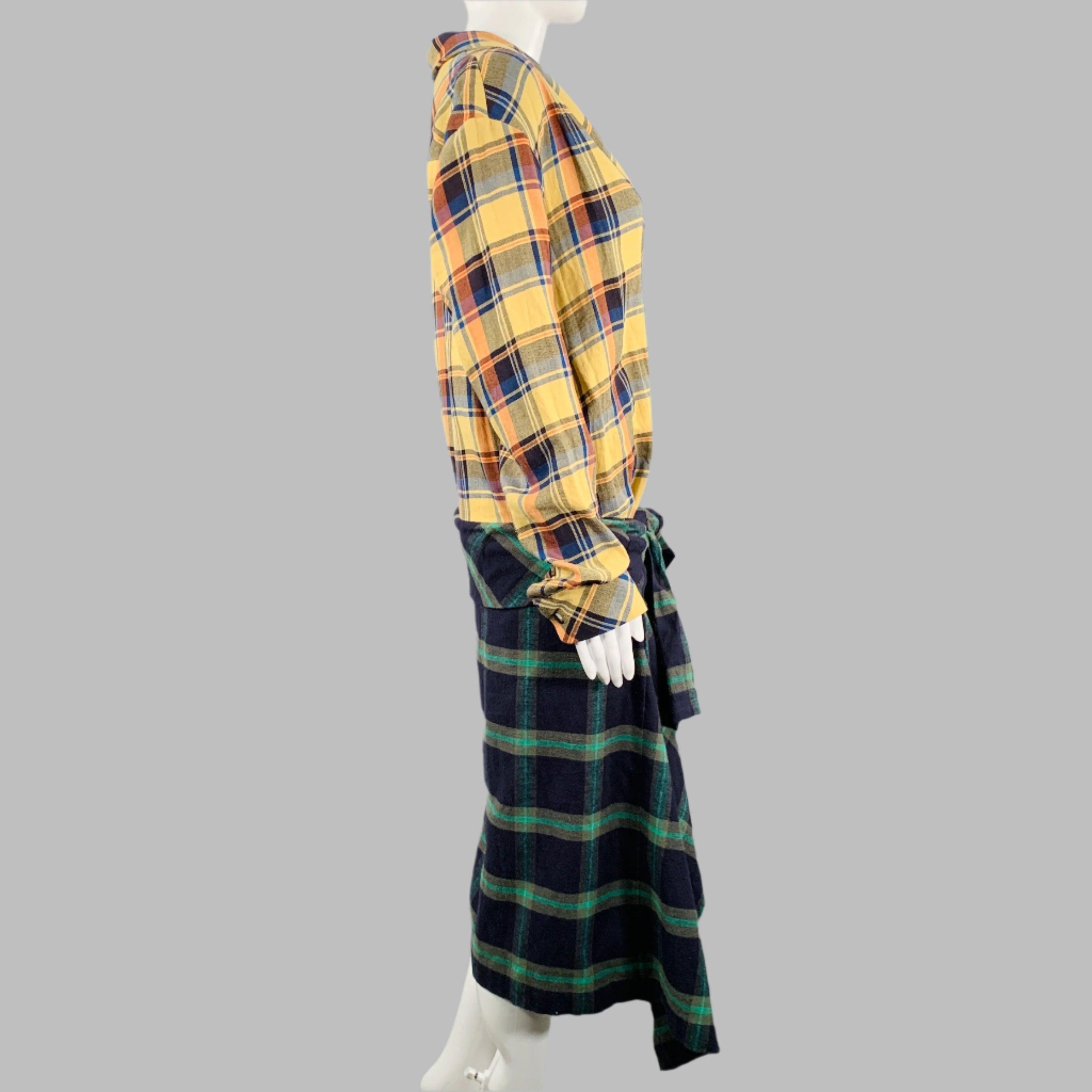 Black DRIES VAN NOTEN Size 4 Yellow Multi-Color Cotton Plaid Shirt Dress