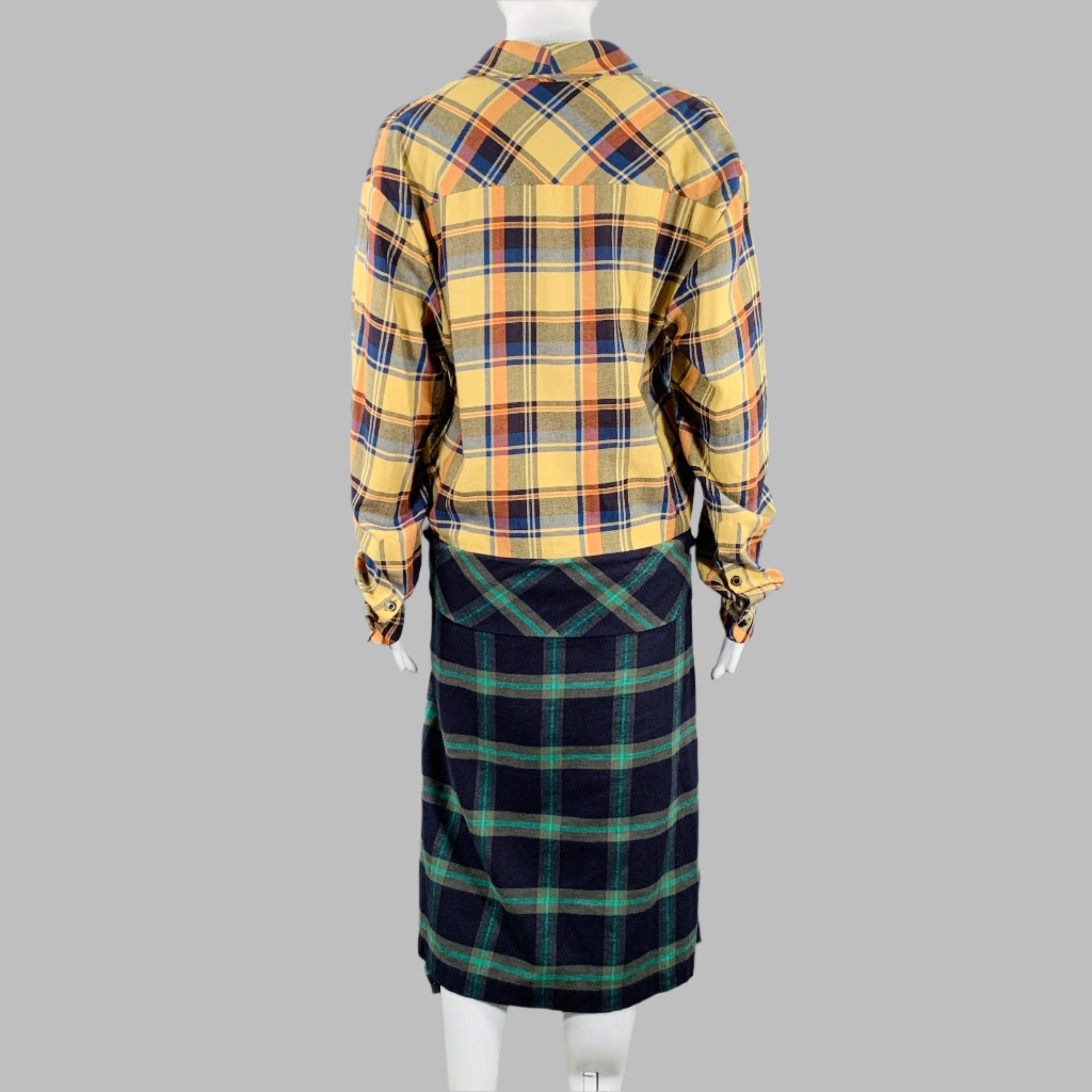DRIES VAN NOTEN Size 4 Yellow Multi-Color Cotton Plaid Shirt Dress In Excellent Condition In San Francisco, CA